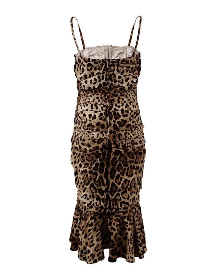Dolce & Gabbana Brown Leopard Print Ruched Midi Dress - Hilstor