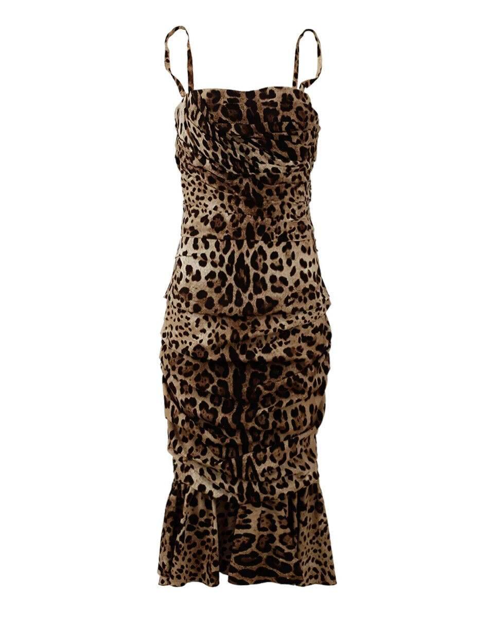 Dolce & Gabbana Brown Leopard Print Ruched Midi Dress - Hilstor