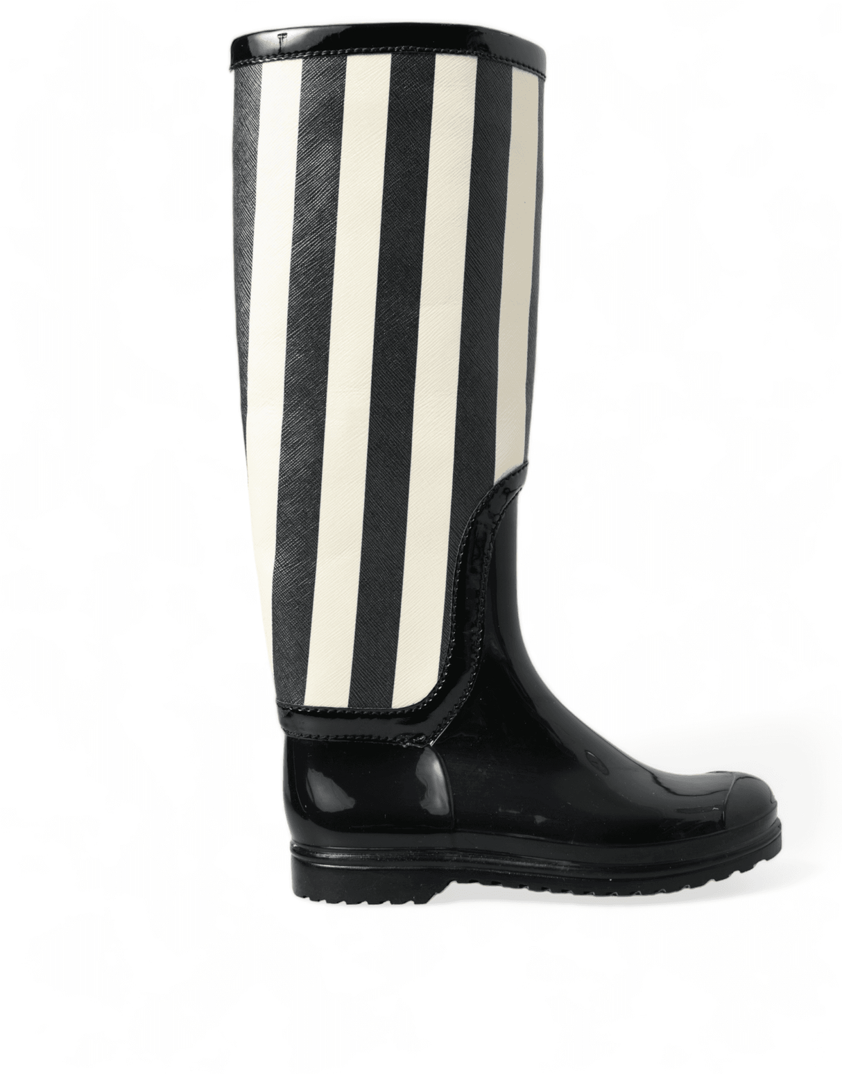 Dolce & Gabbana Black and White Striped Knee High Boots - Hilstor