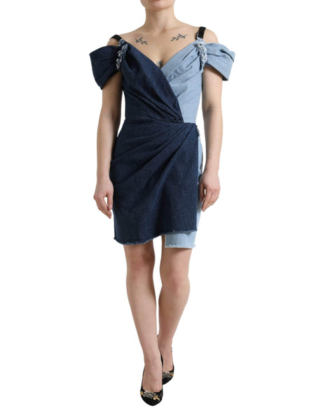 Dolce & Gabbana Blue Patchwork Two Tone Denim Mini Dress - Hilstor