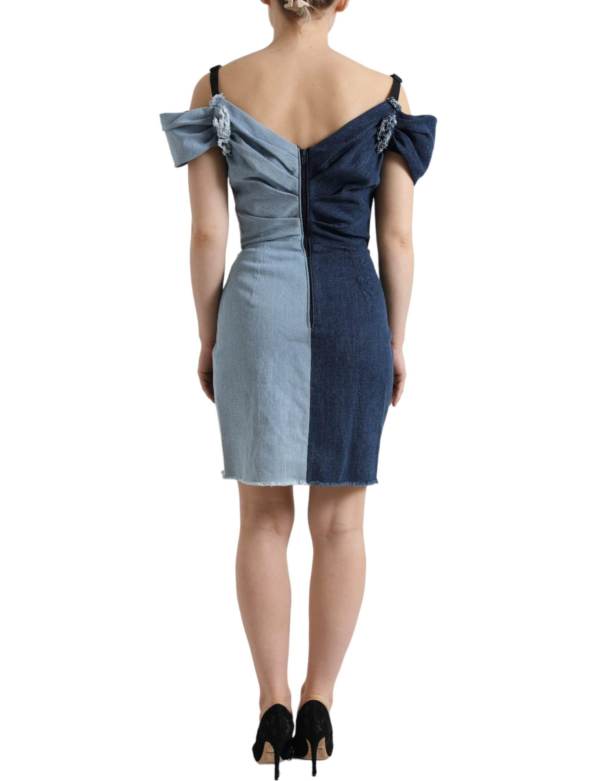 Dolce & Gabbana Blue Patchwork Two Tone Denim Mini Dress - Hilstor