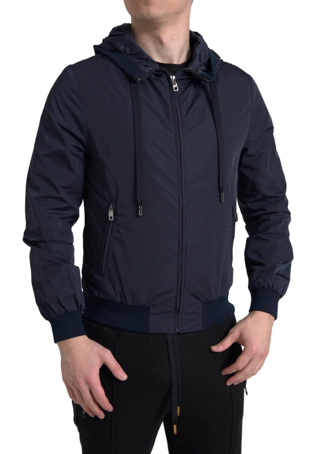 Dolce & Gabbana Elegant Blue Hooded Sweatshirt with Zip Closure - Hilstor