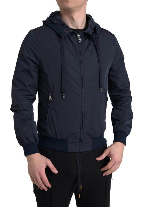 Dolce & Gabbana Elegant Blue Hooded Sweatshirt with Zip Closure - Hilstor