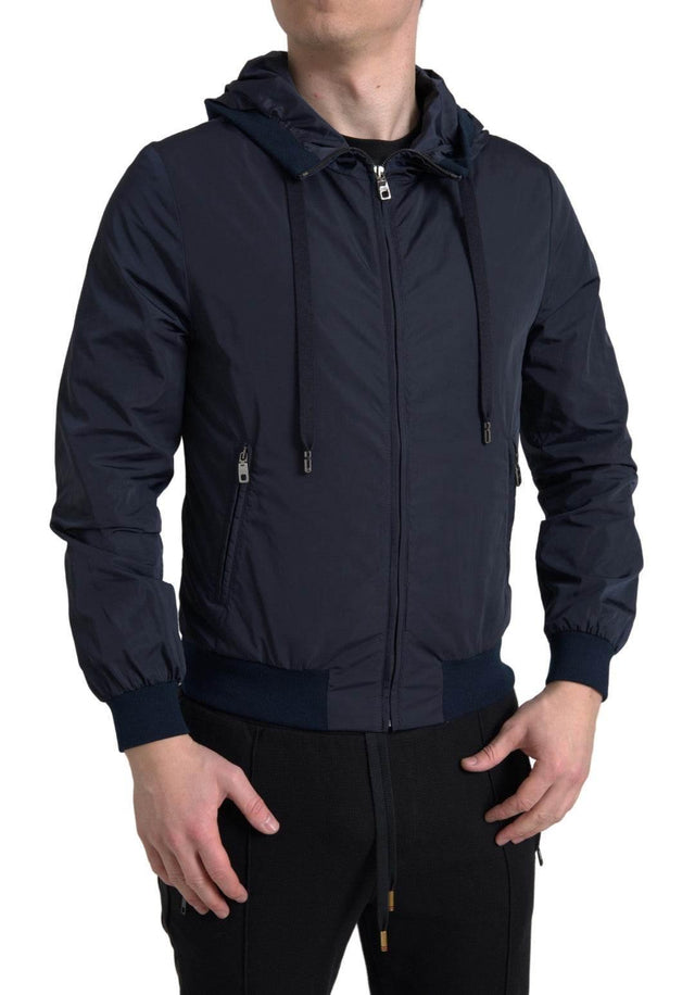 Dolce & Gabbana Elegant Blue Hooded Sweatshirt with Zip Closure - Hilstor