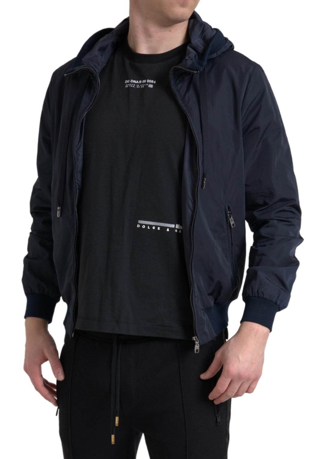 Dolce & Gabbana Elegant Blue Hooded Sweatshirt with Zip Closure - Hilstor