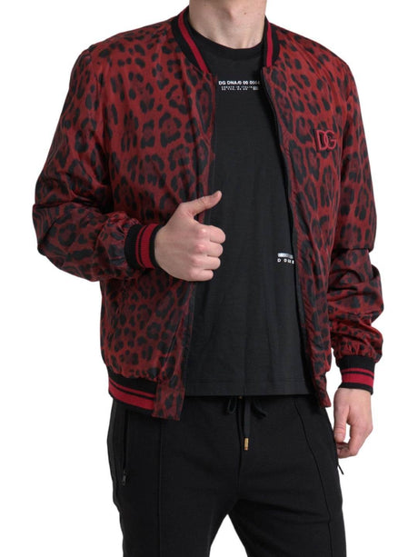 Dolce & Gabbana Red Leopard Print Bomber Jacket - Hilstor