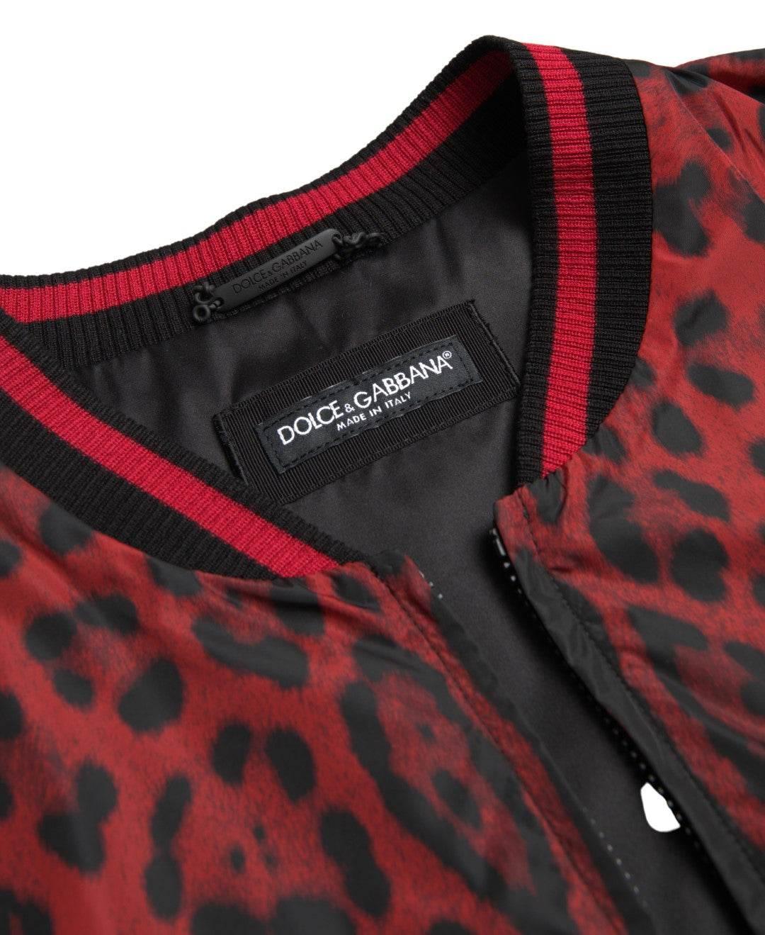Dolce & Gabbana Red Leopard Print Bomber Jacket - Hilstor