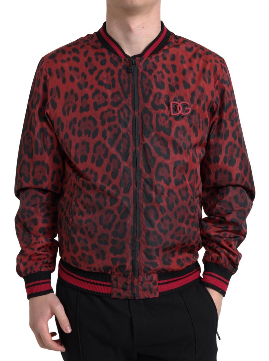 Dolce & Gabbana Red Leopard Print Bomber Jacket - Hilstor