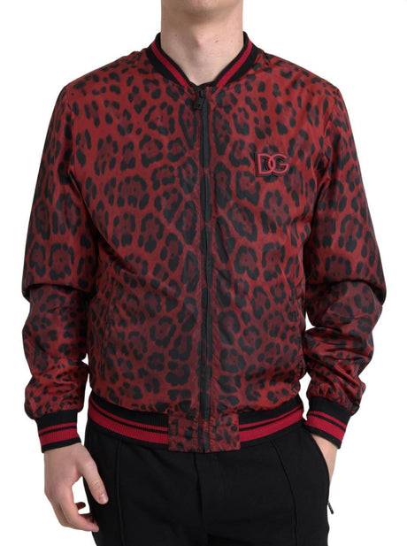 Dolce & Gabbana Red Leopard Print Bomber Jacket - Hilstor