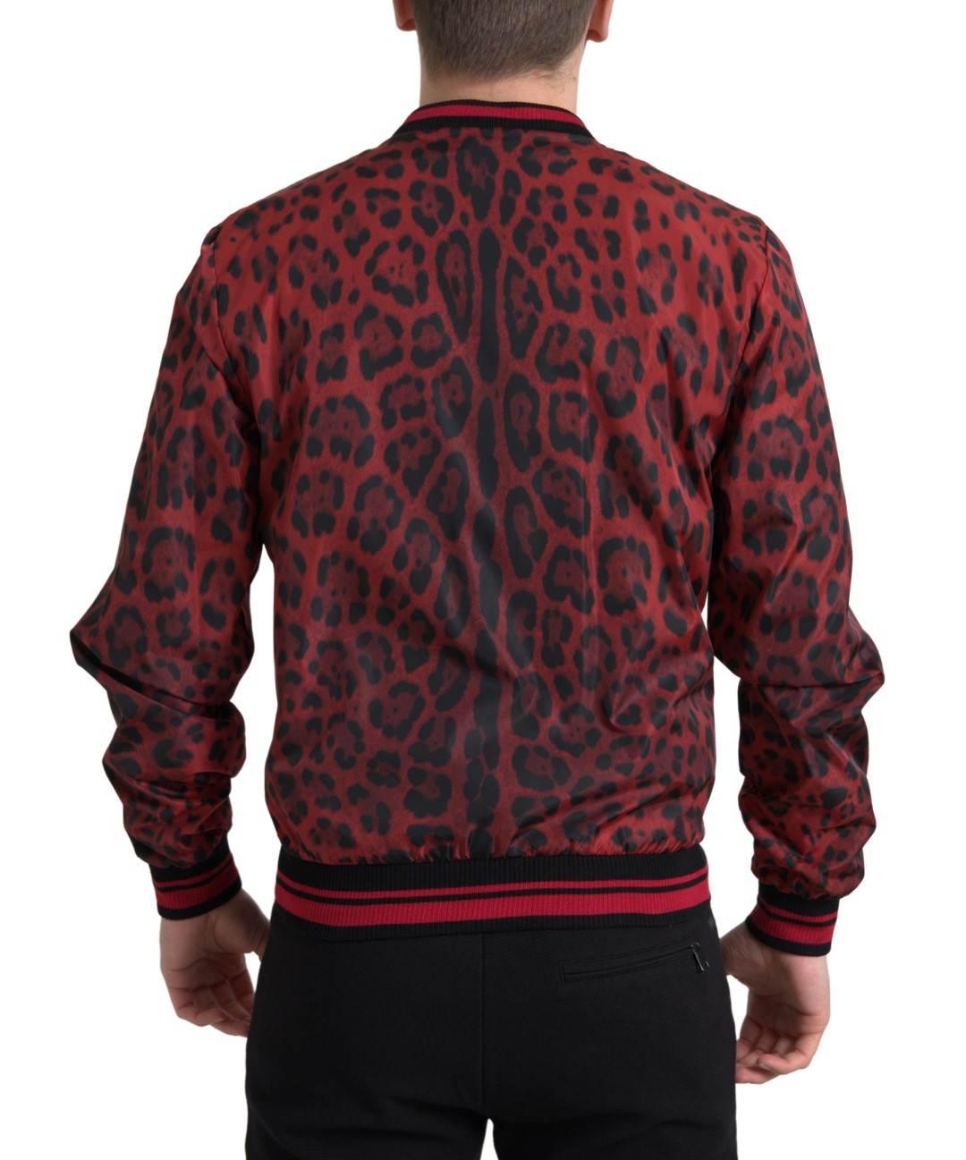 Dolce & Gabbana Red Leopard Print Bomber Jacket - Hilstor
