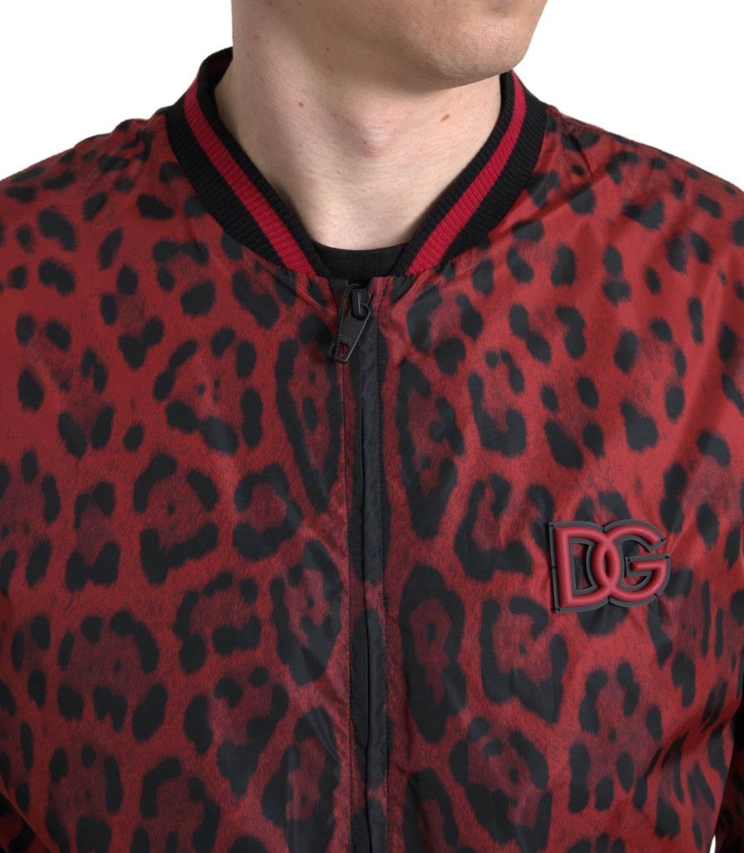Dolce & Gabbana Red Leopard Print Bomber Jacket - Hilstor