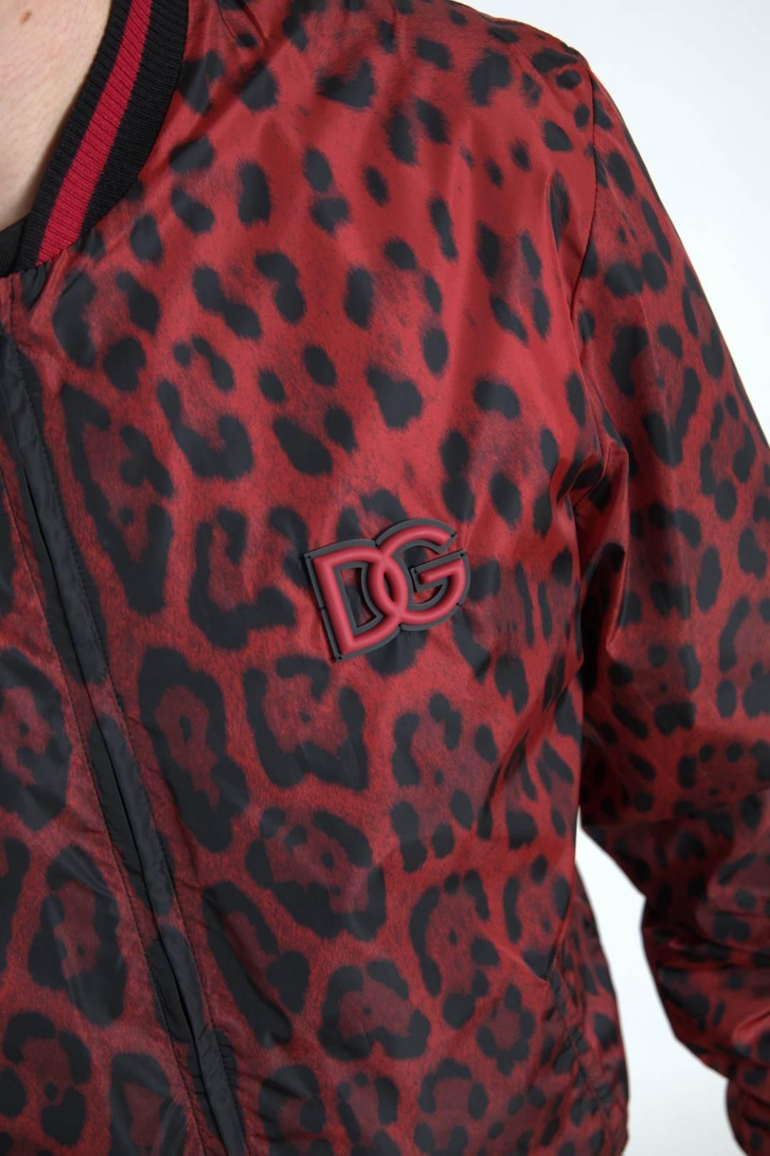 Dolce & Gabbana Red Leopard Print Bomber Jacket - Hilstor