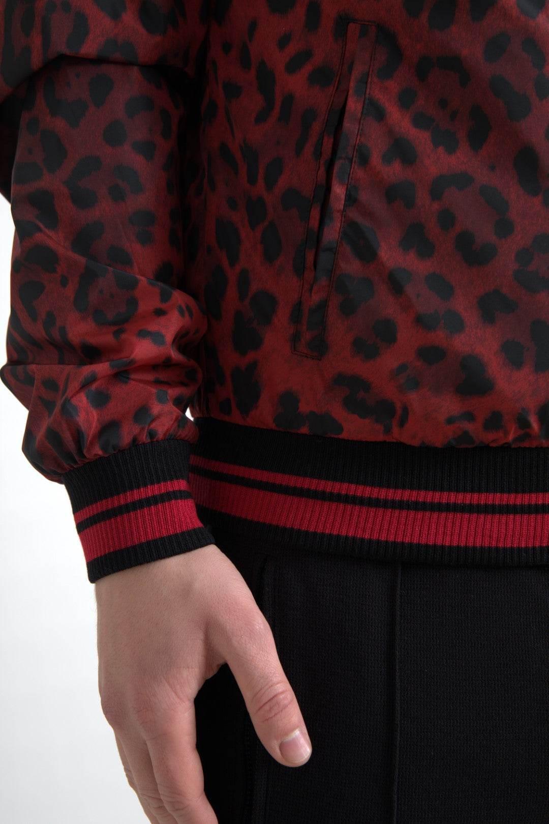Dolce & Gabbana Red Leopard Print Bomber Jacket - Hilstor