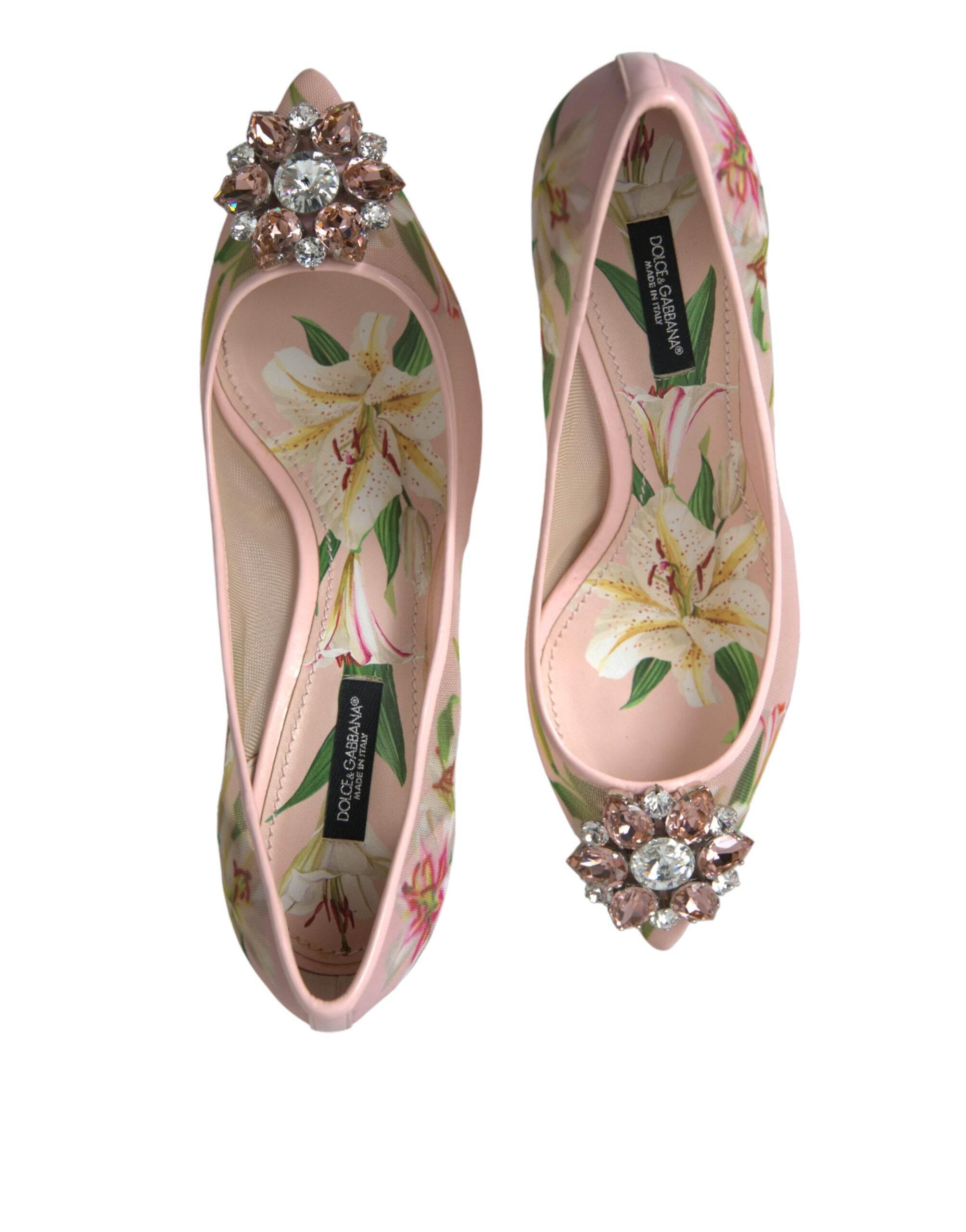 Dolce & Gabbana Elegant Pink Floral Crystal Pumps - Hilstor