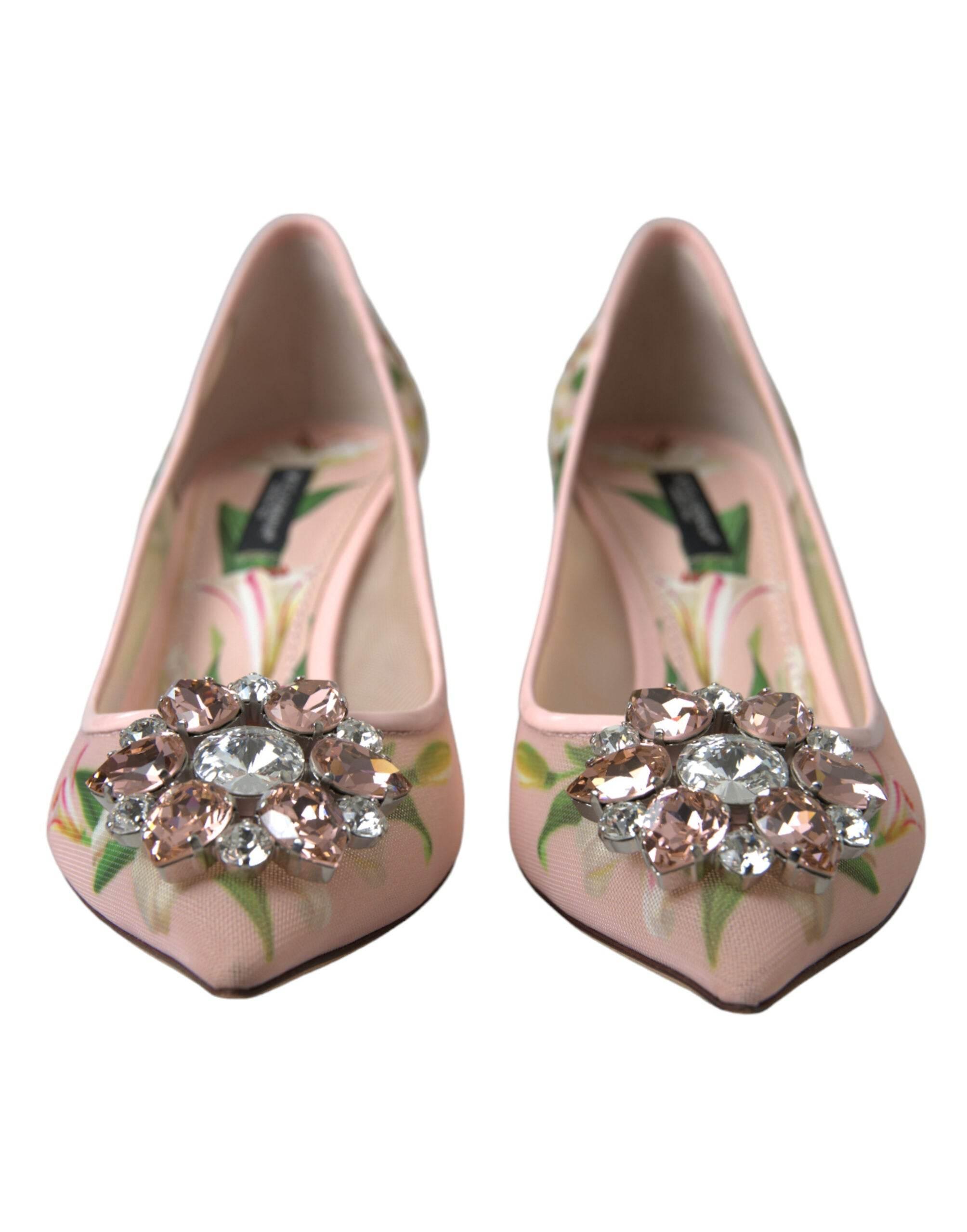 Dolce & Gabbana Elegant Pink Floral Crystal Pumps - Hilstor
