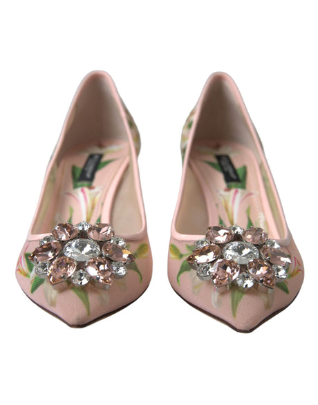 Dolce & Gabbana Elegant Pink Floral Crystal Pumps - Hilstor