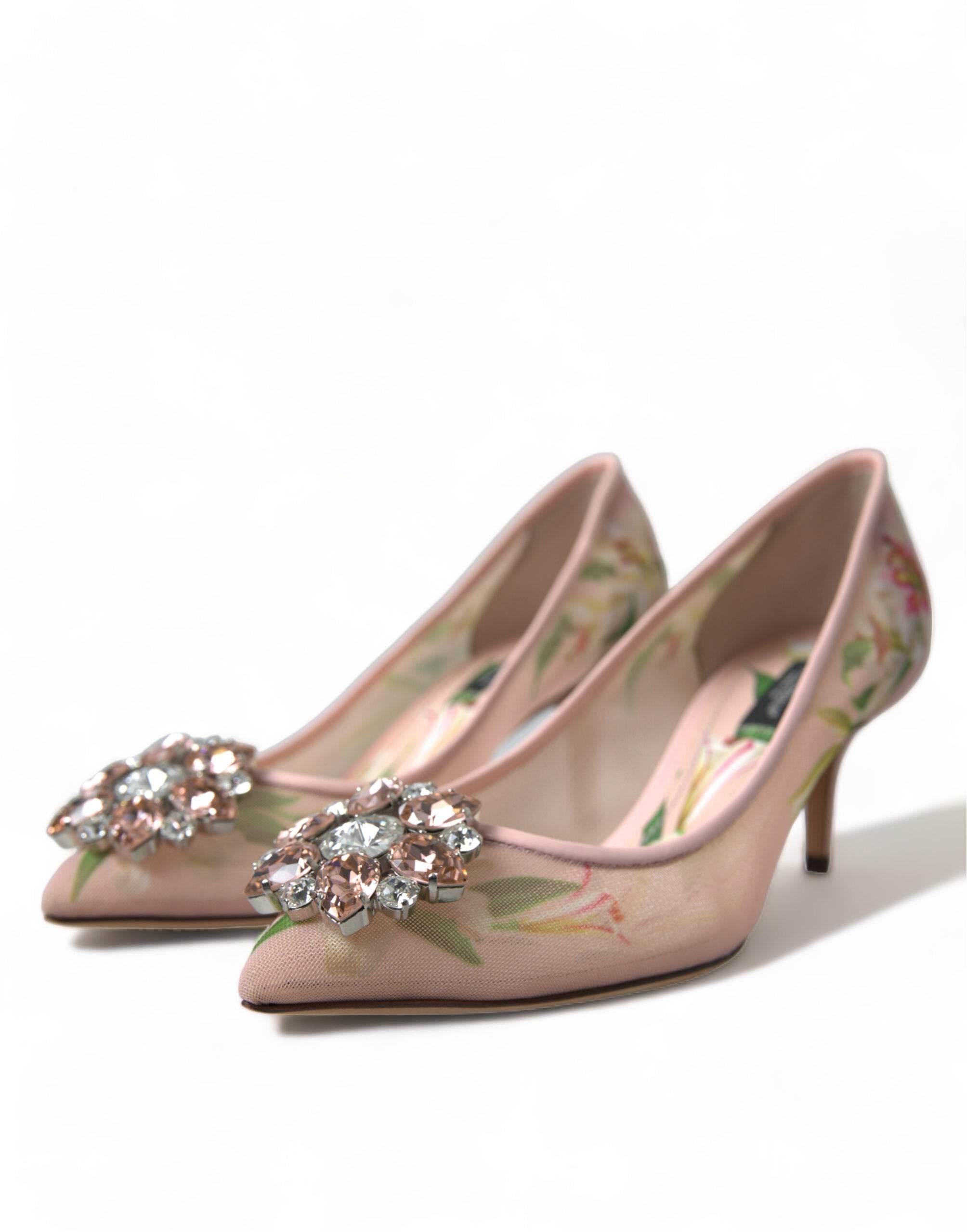 Dolce & Gabbana Elegant Pink Floral Crystal Pumps - Hilstor