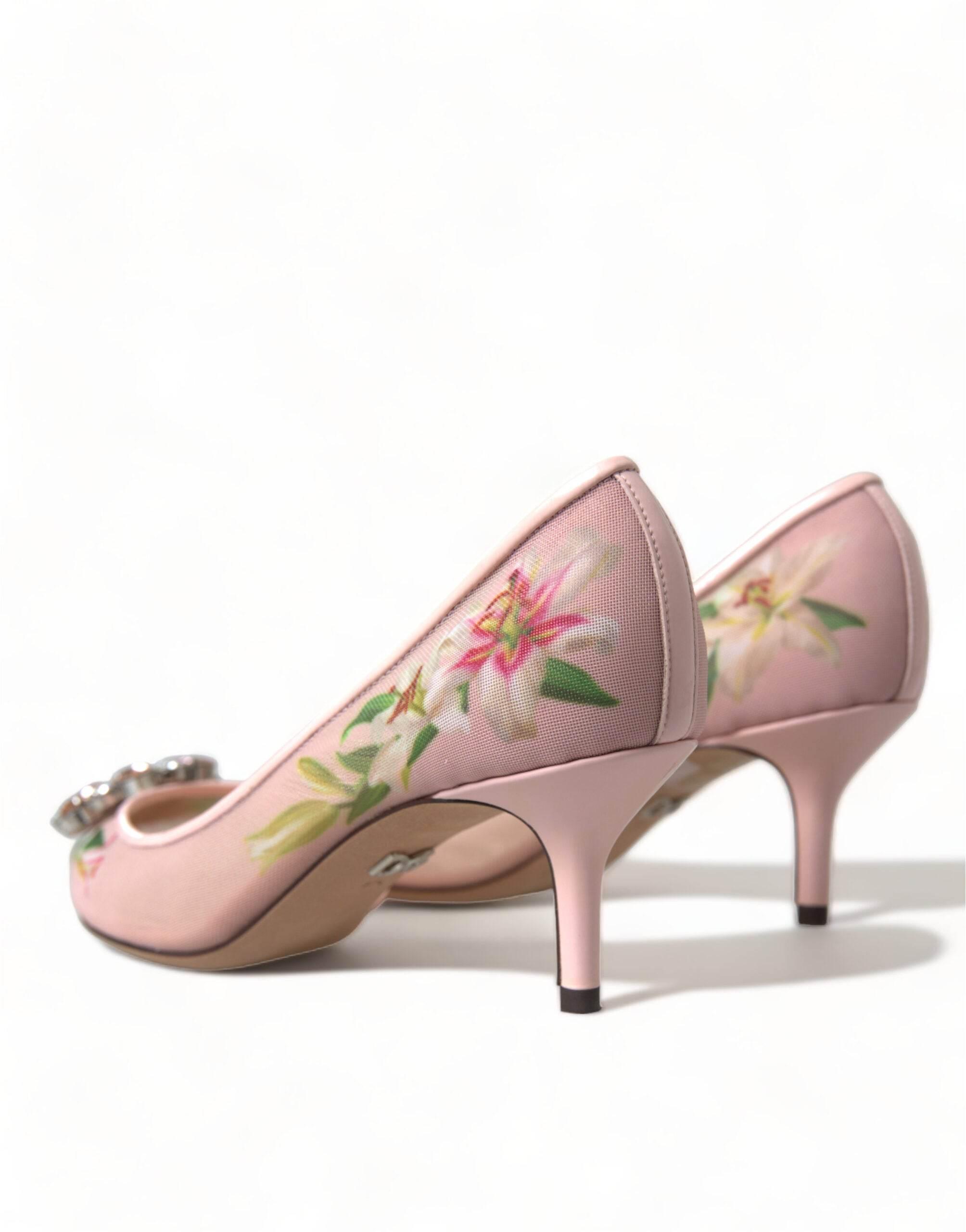 Dolce & Gabbana Elegant Pink Floral Crystal Pumps - Hilstor