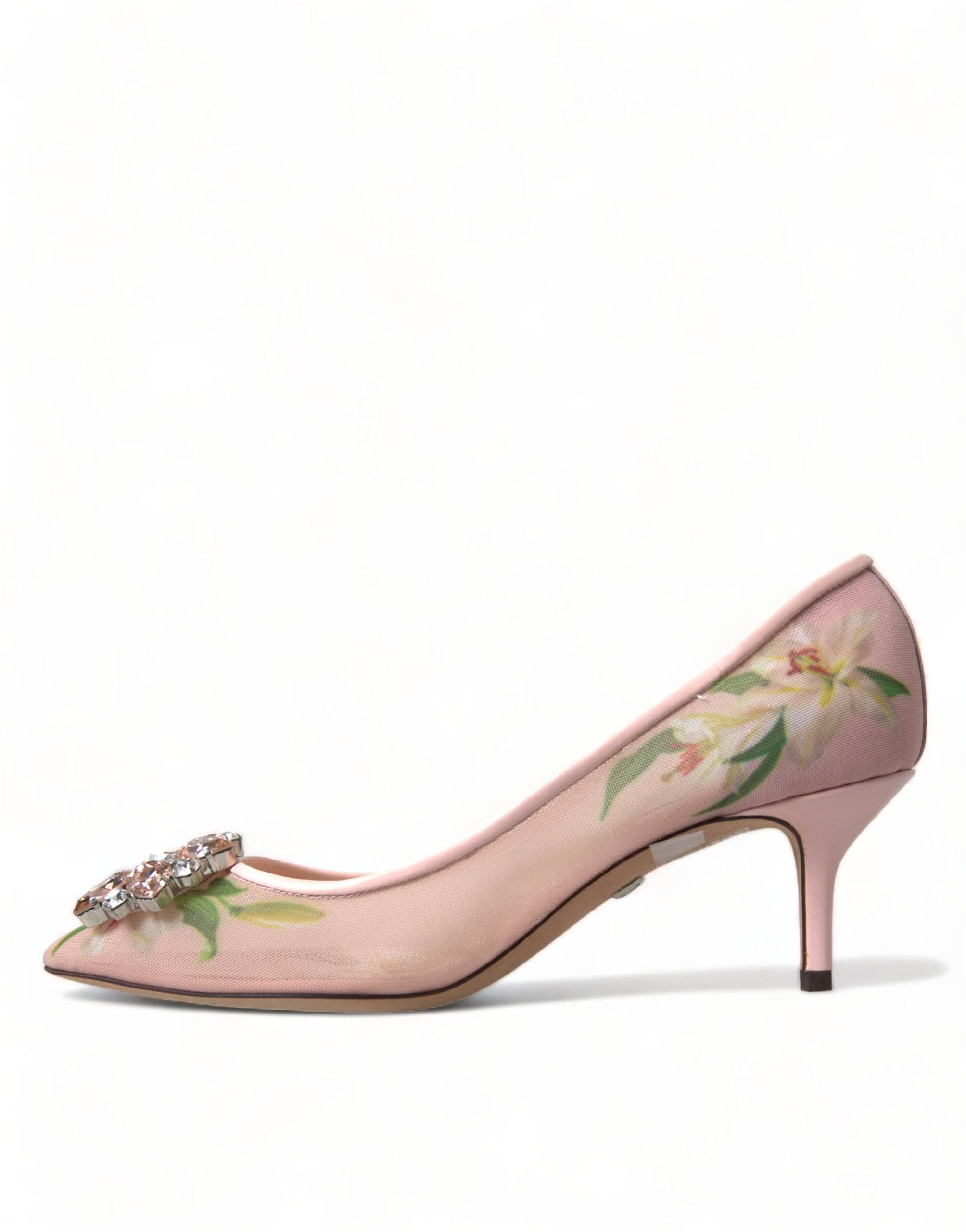 Dolce & Gabbana Elegant Pink Floral Crystal Pumps - Hilstor