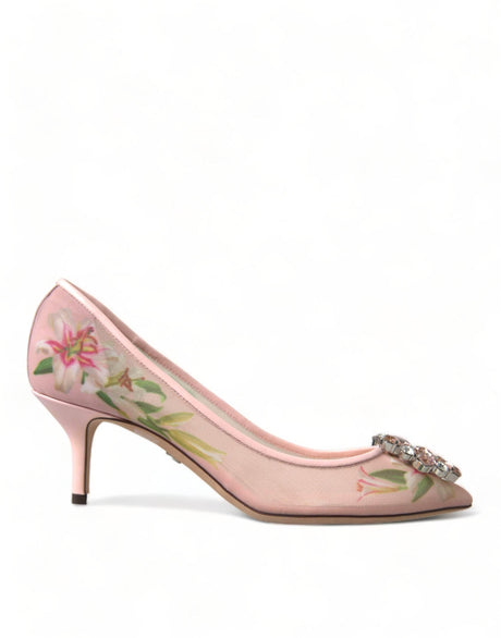 Dolce & Gabbana Elegant Pink Floral Crystal Pumps - Hilstor