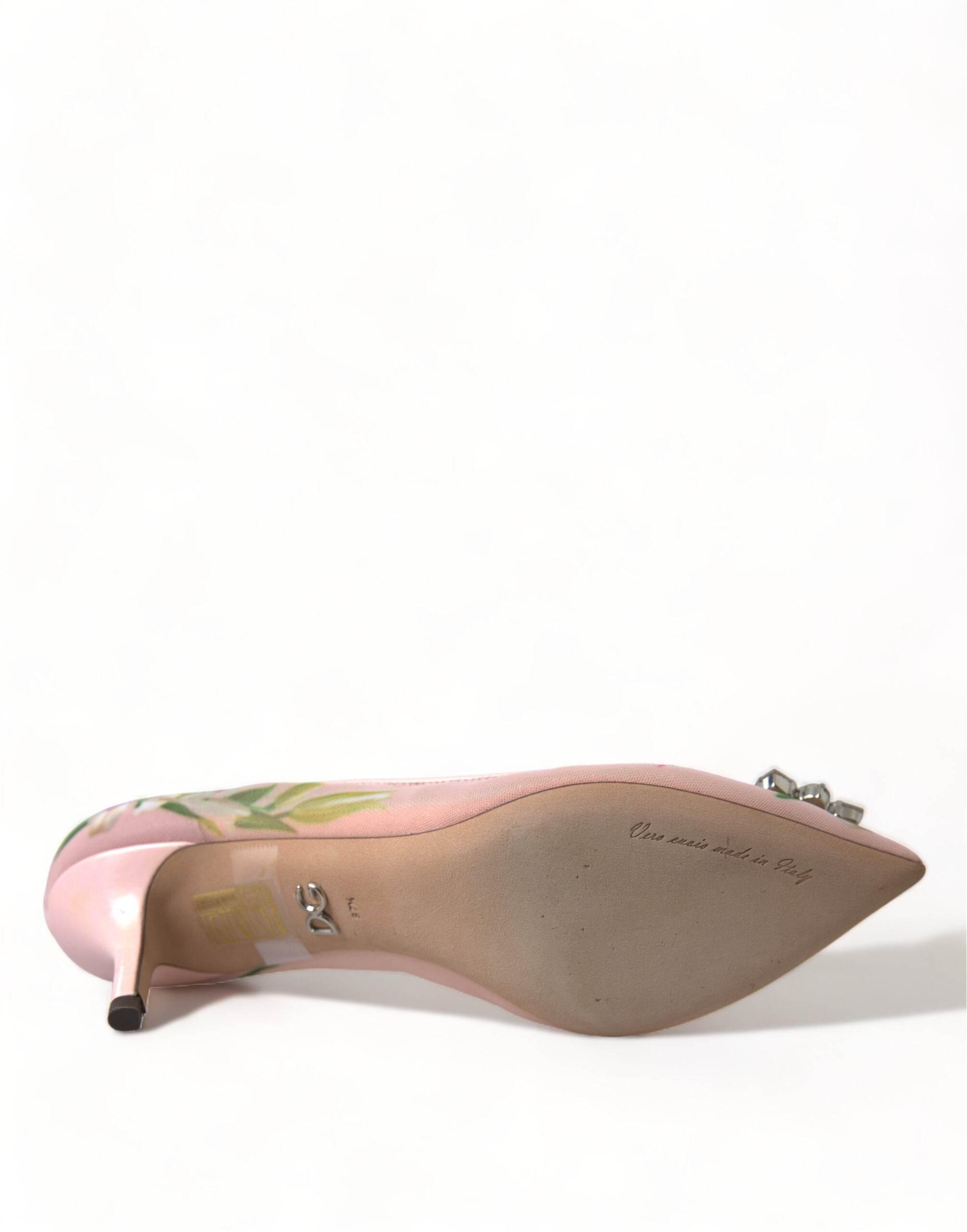 Dolce & Gabbana Elegant Pink Floral Crystal Pumps - Hilstor