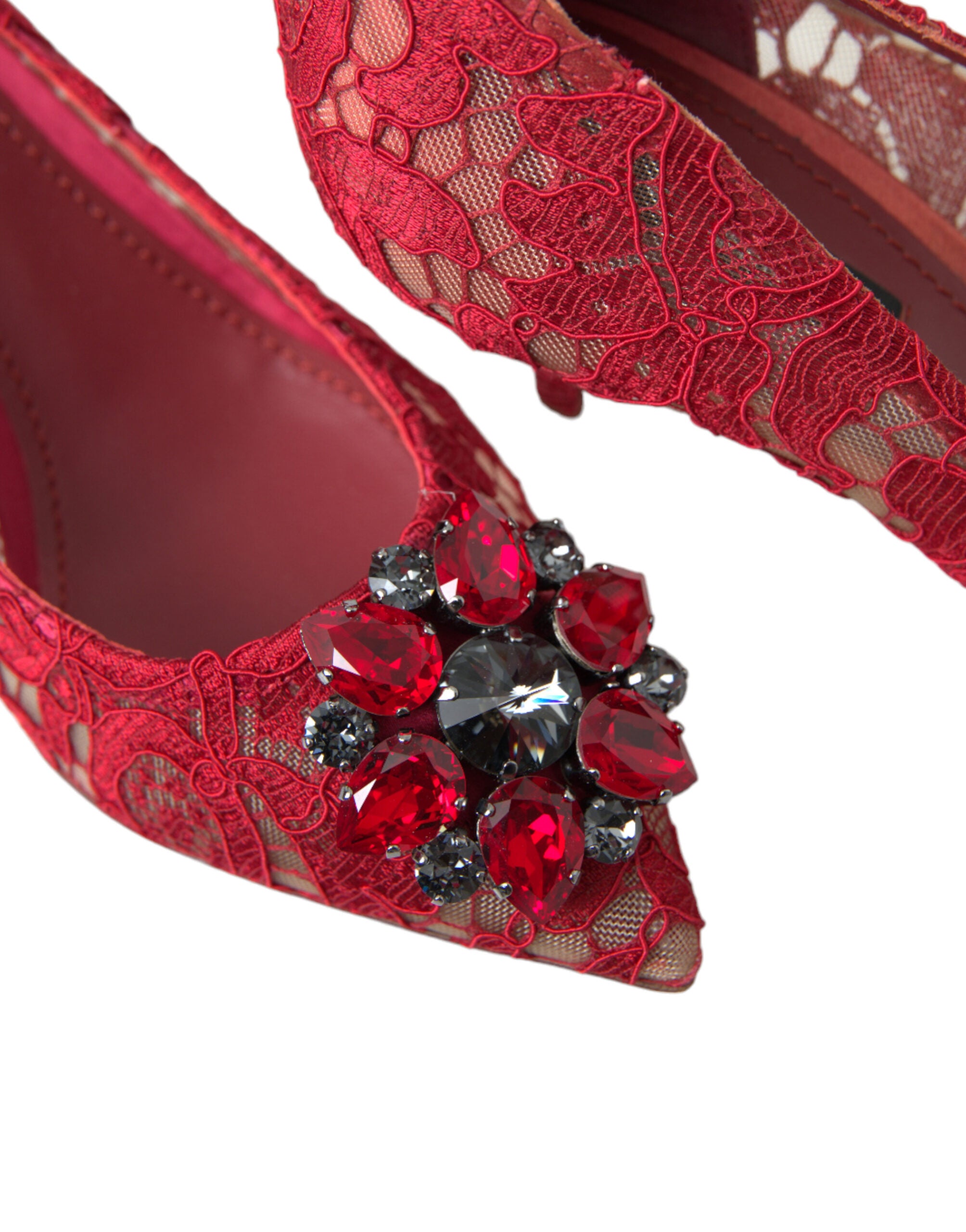 Dolce &amp; Gabbana Röda Taormina Spets Kristallklackade Pumps Skor