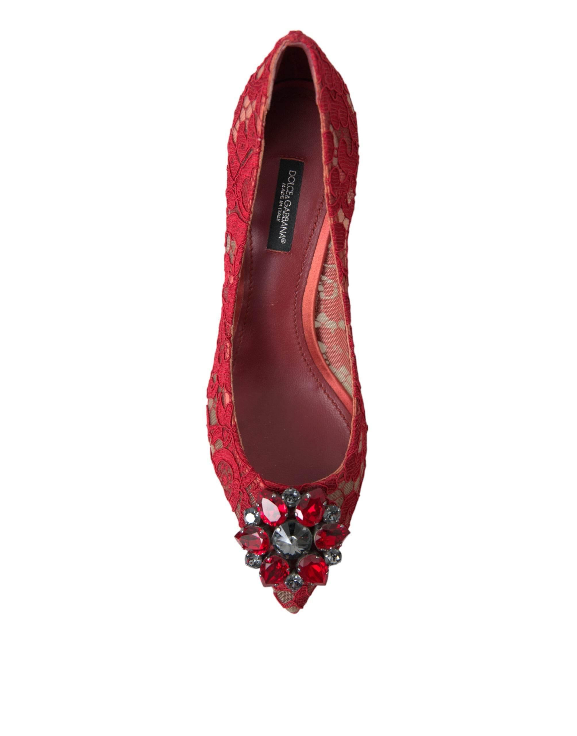 Dolce & Gabbana Radiant Red Lace Heels with Crystals - Hilstor