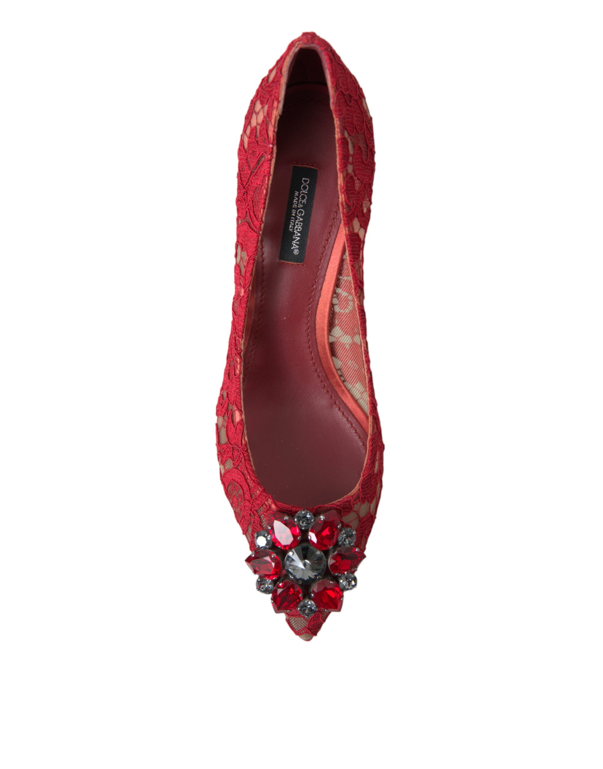 Dolce &amp; Gabbana Röda Taormina Spets Kristallklackade Pumps Skor