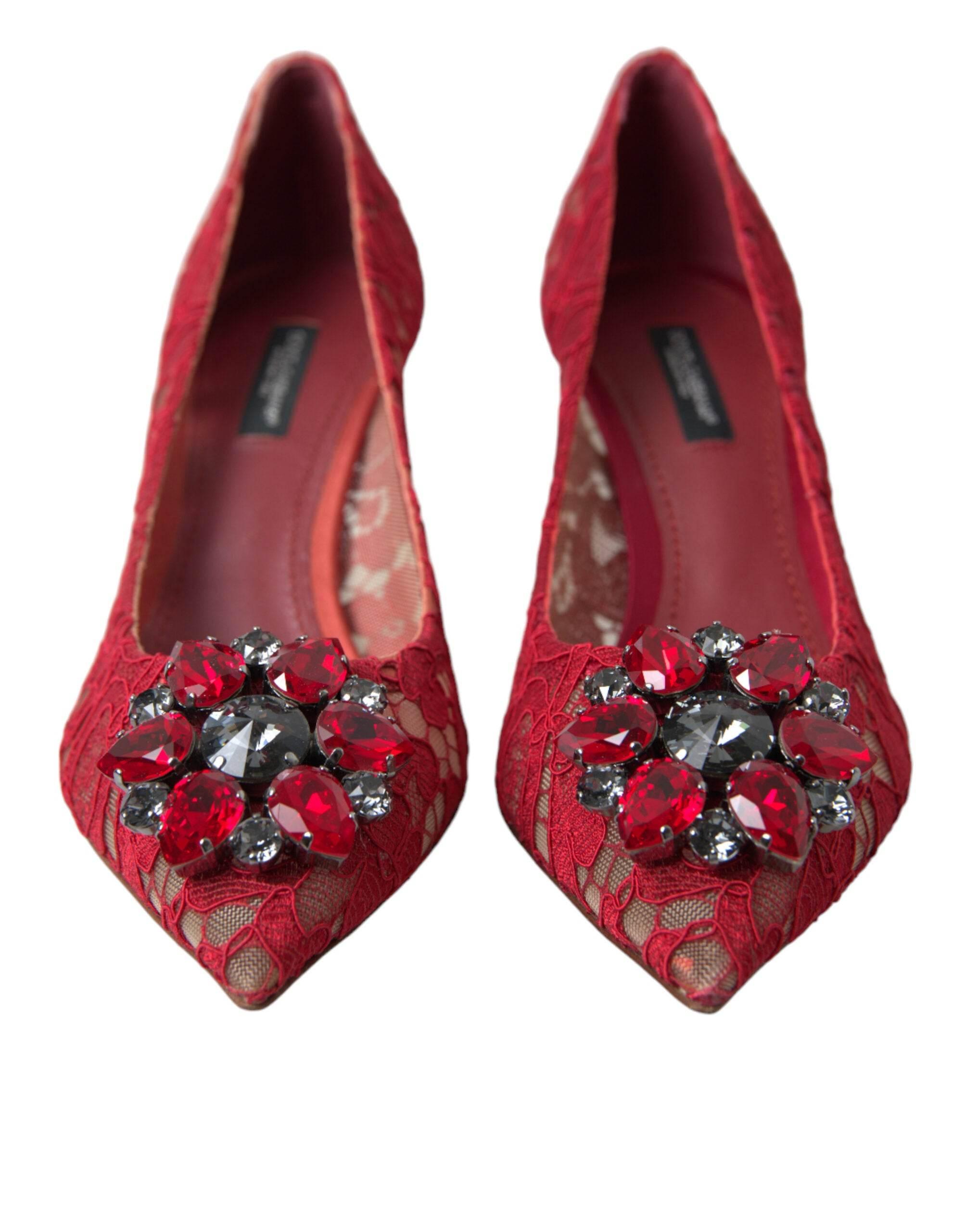 Dolce & Gabbana Radiant Red Lace Heels with Crystals - Hilstor
