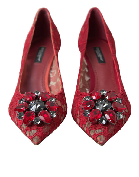Dolce & Gabbana Radiant Red Lace Heels with Crystals - Hilstor