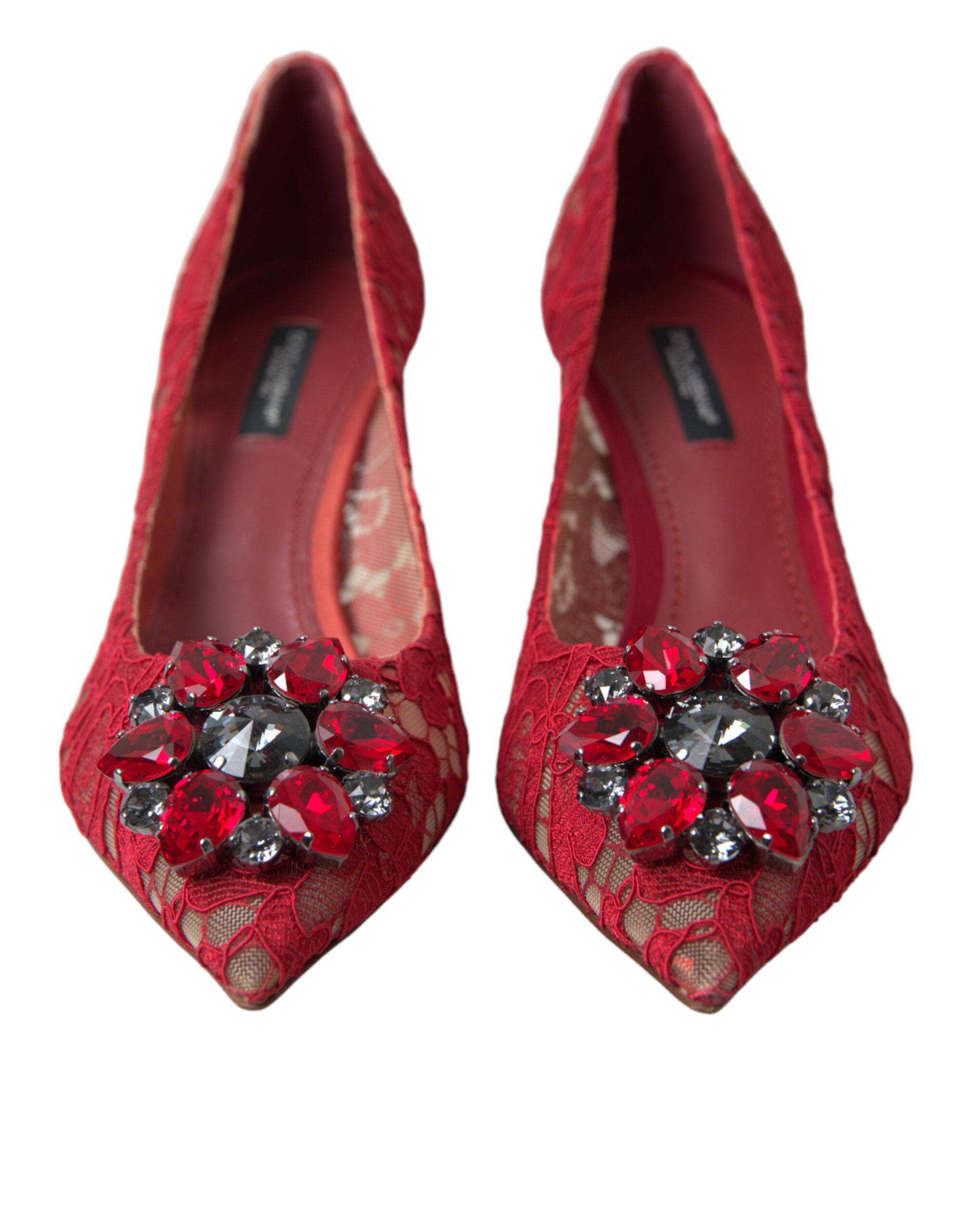 Dolce &amp; Gabbana Röda Taormina Spets Kristallklackade Pumps Skor