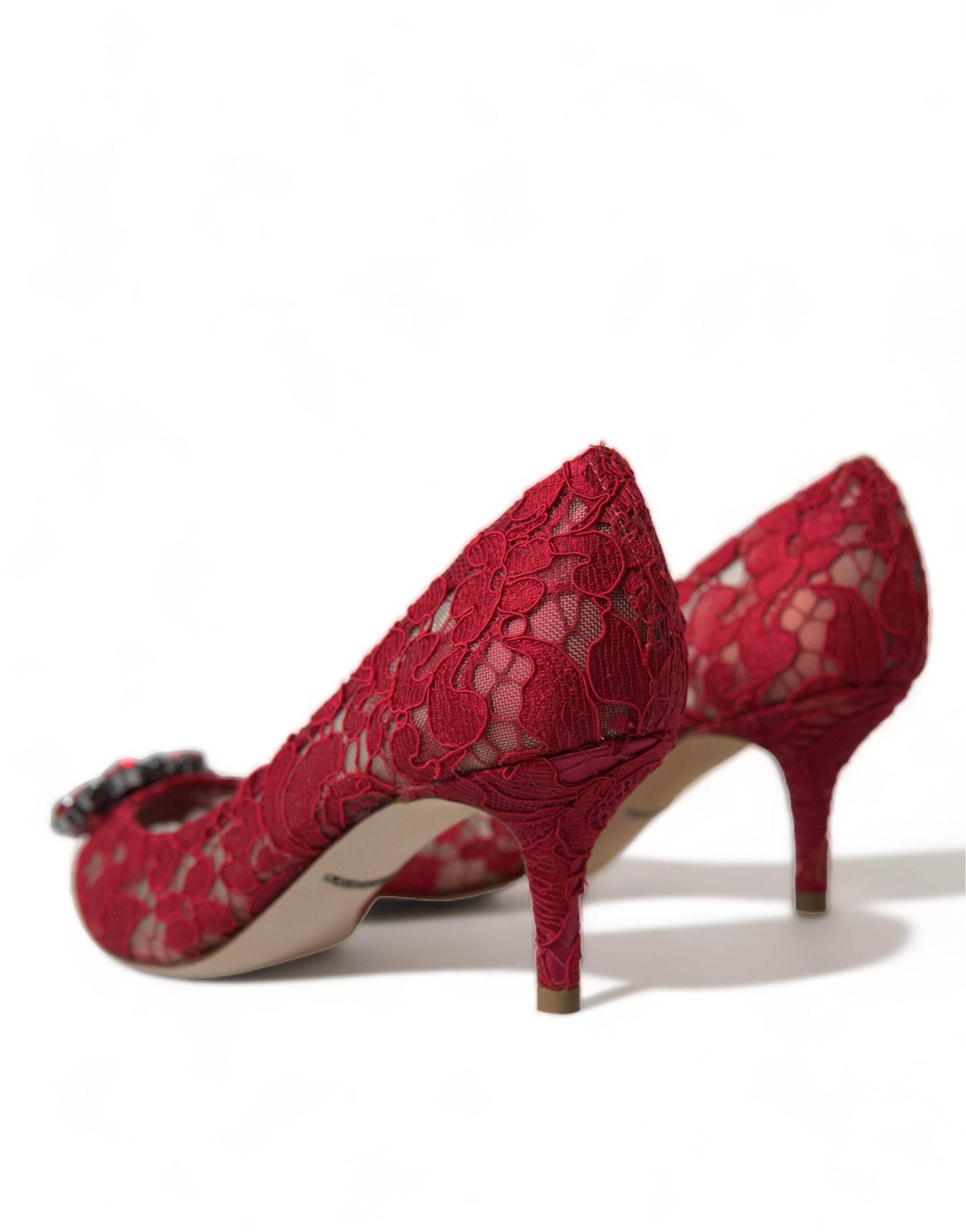 Dolce & Gabbana Radiant Red Lace Heels with Crystals - Hilstor