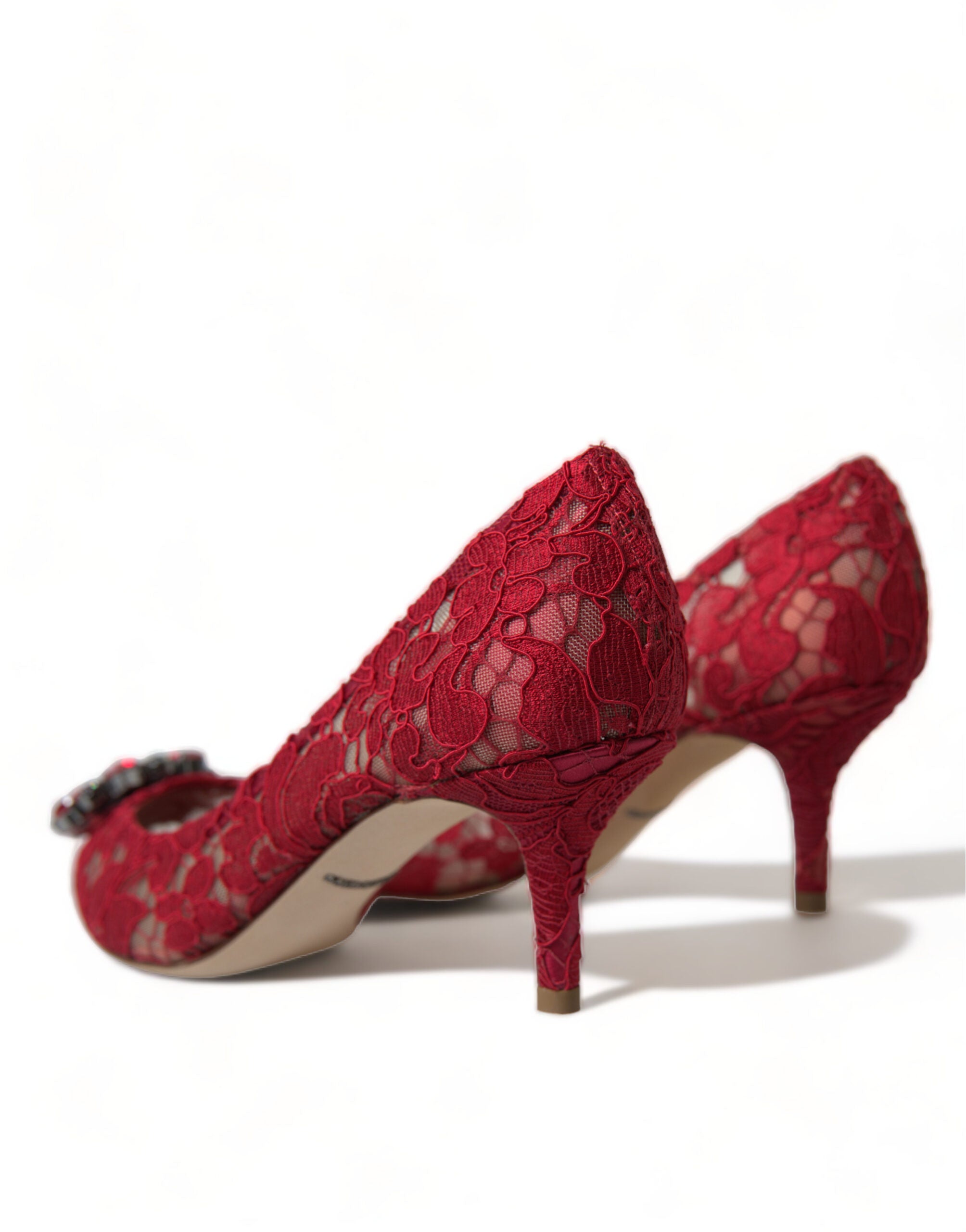 Dolce &amp; Gabbana Röda Taormina Spets Kristallklackade Pumps Skor