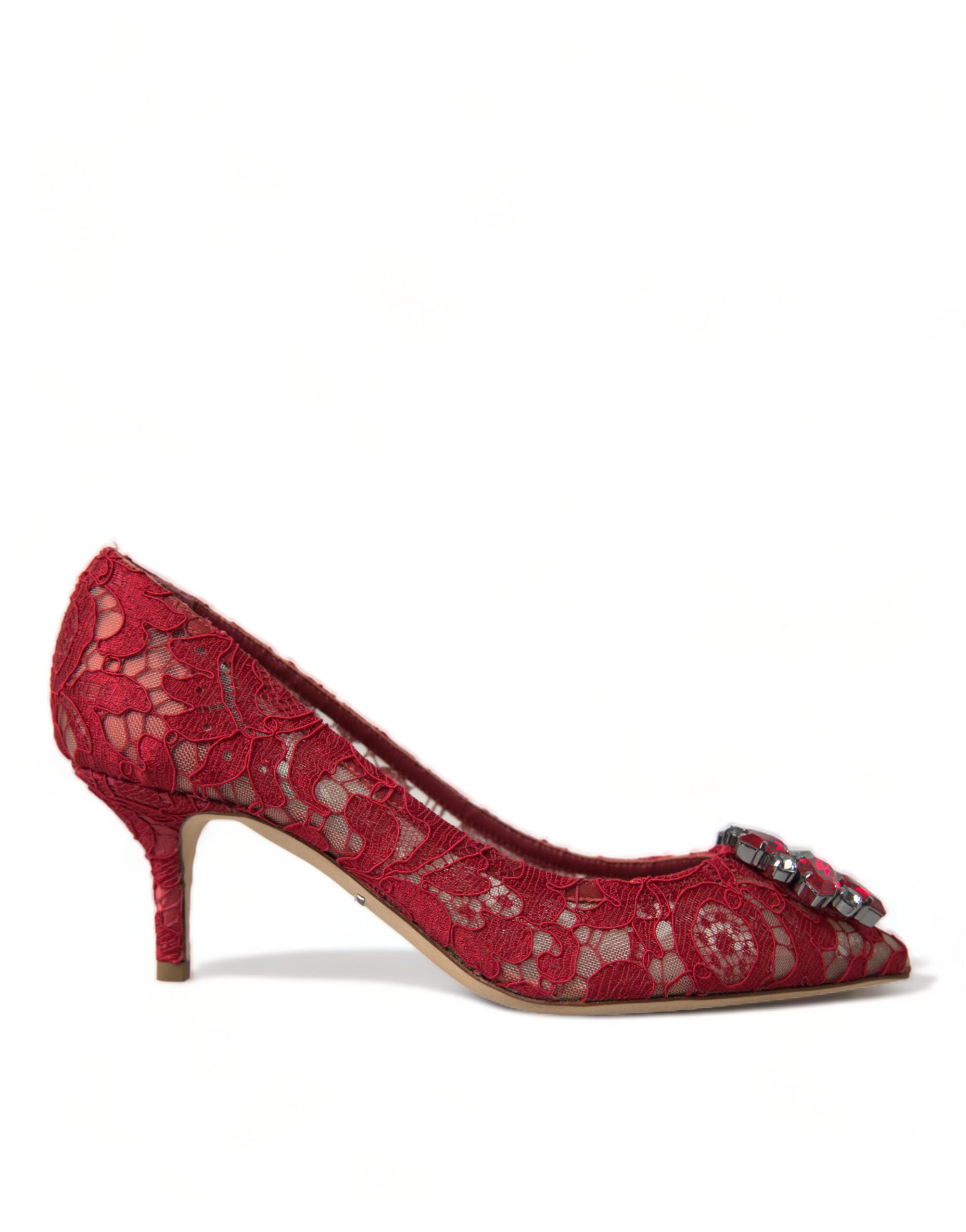 Dolce &amp; Gabbana Röda Taormina Spets Kristallklackade Pumps Skor