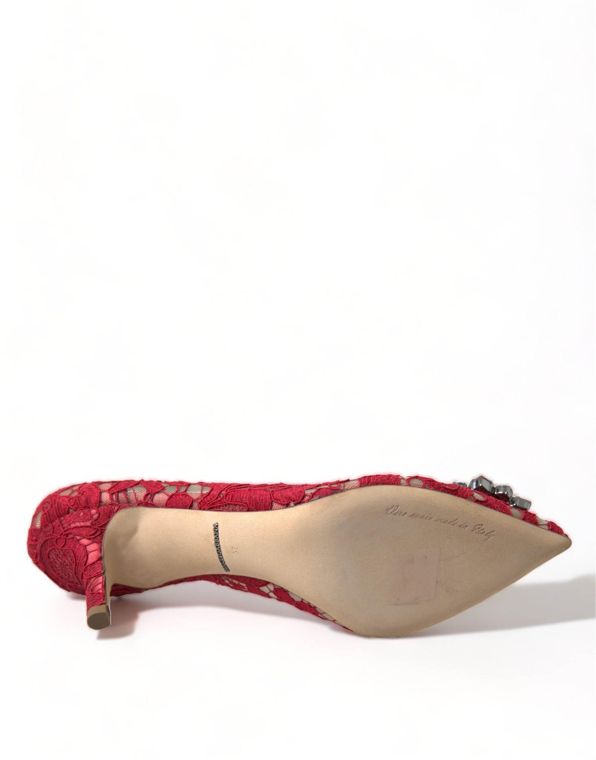 Dolce & Gabbana Radiant Red Lace Heels with Crystals - Hilstor