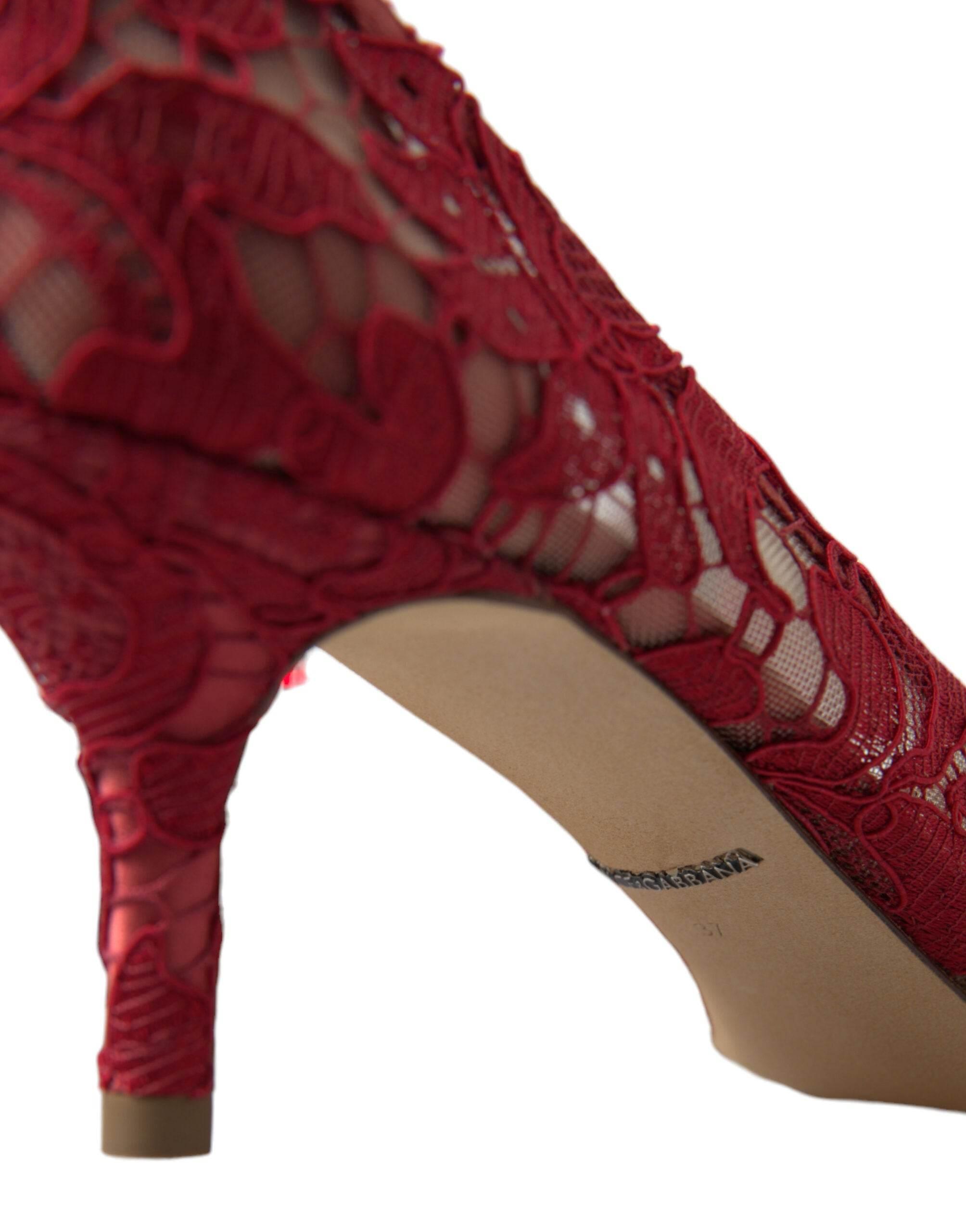 Dolce & Gabbana Radiant Red Lace Heels with Crystals - Hilstor