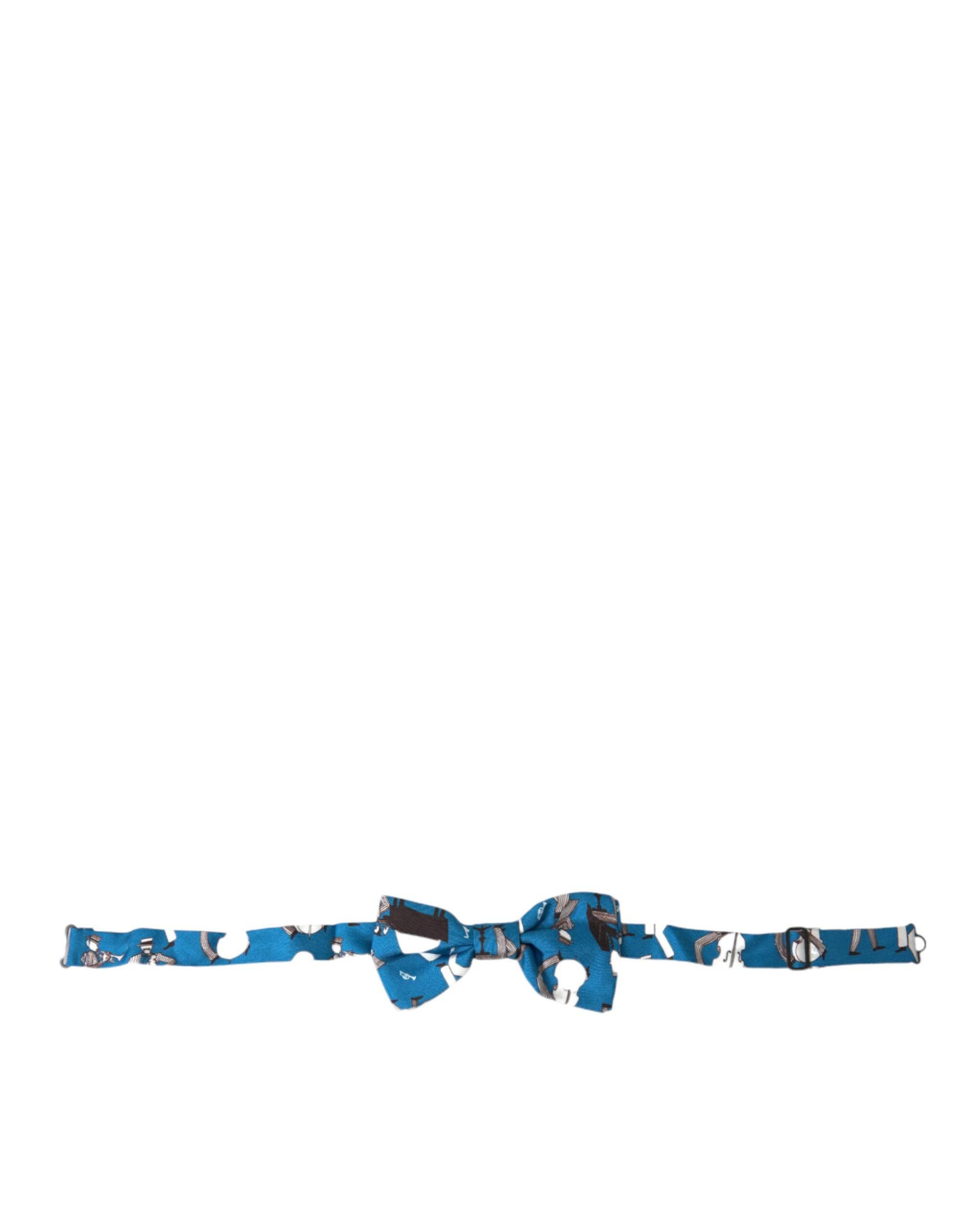 Dolce & Gabbana Blue Jazz Club Silk Adjustable Neck Papillon Bow Tie - Hilstor
