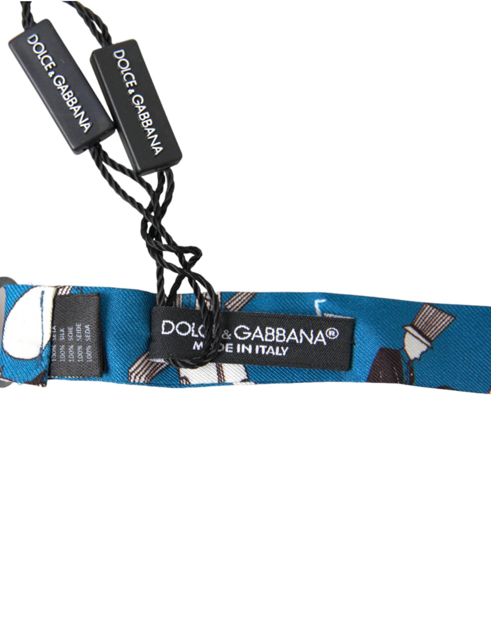 Dolce & Gabbana Blue Jazz Club Silk Adjustable Neck Papillon Bow Tie - Hilstor