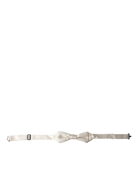 Dolce & Gabbana White Silk Slim Adjustable Neck Papillon Bow Tie - Hilstor
