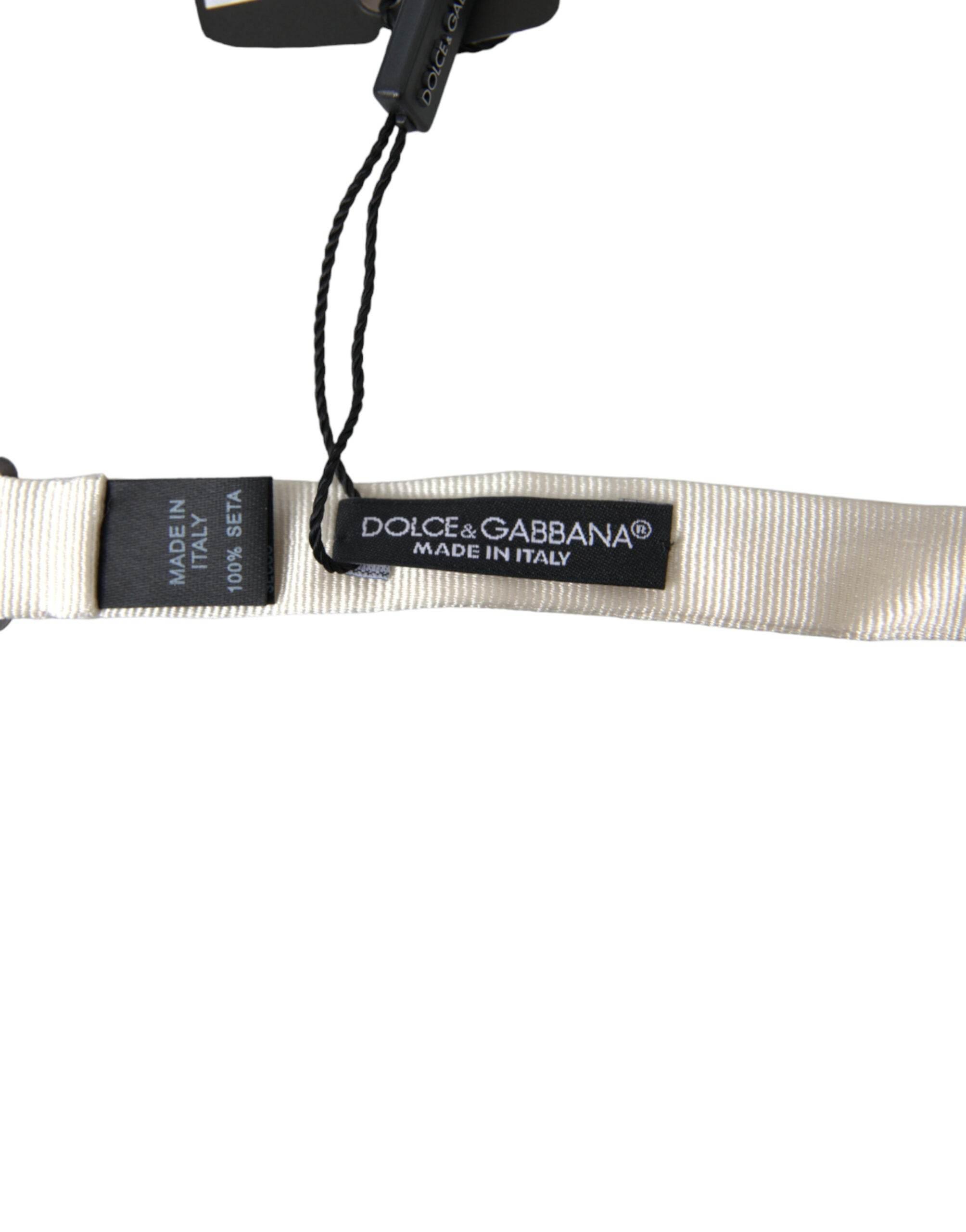 Dolce & Gabbana White Silk Slim Adjustable Neck Papillon Bow Tie - Hilstor