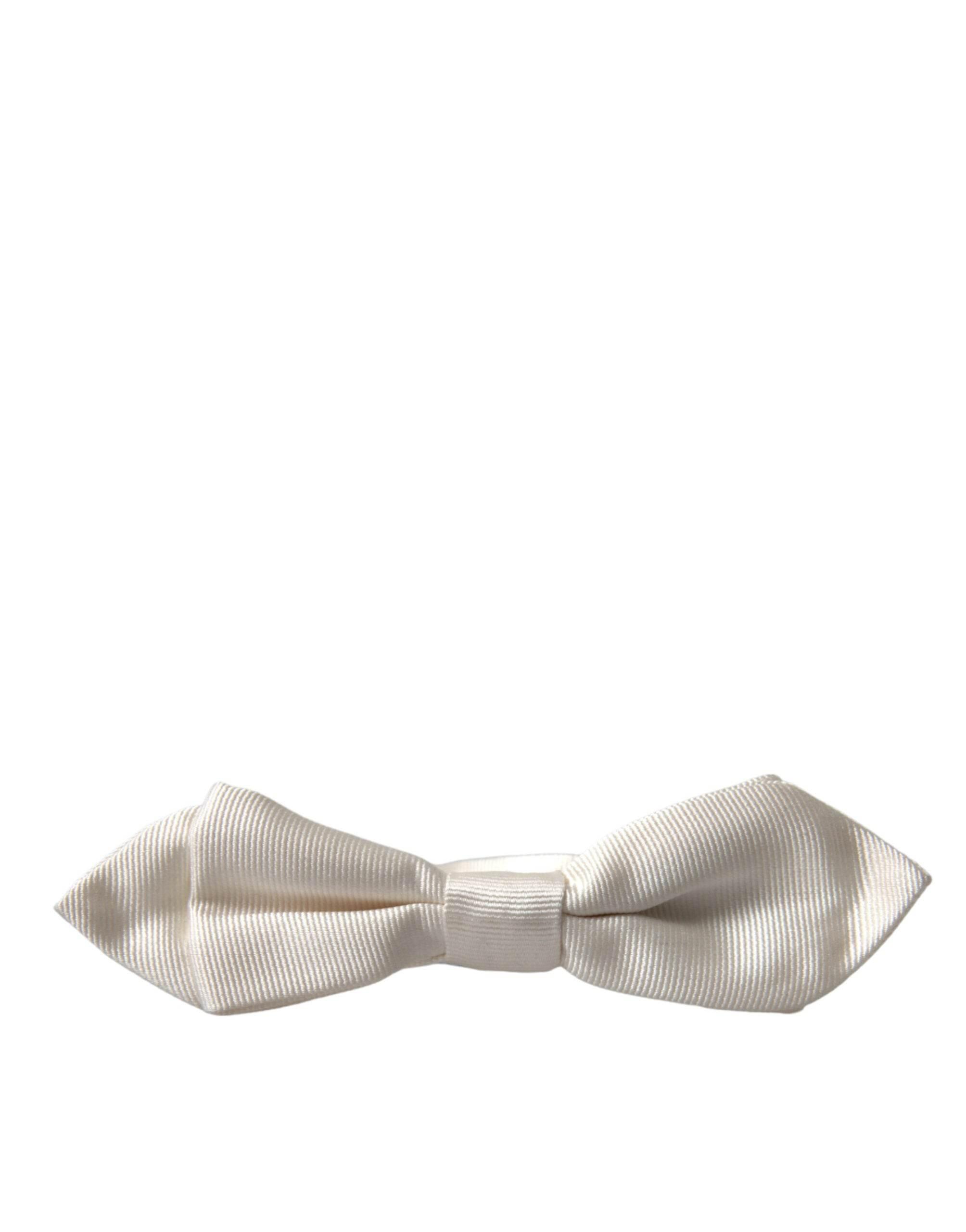 Dolce & Gabbana White Silk Slim Adjustable Neck Papillon Bow Tie - Hilstor
