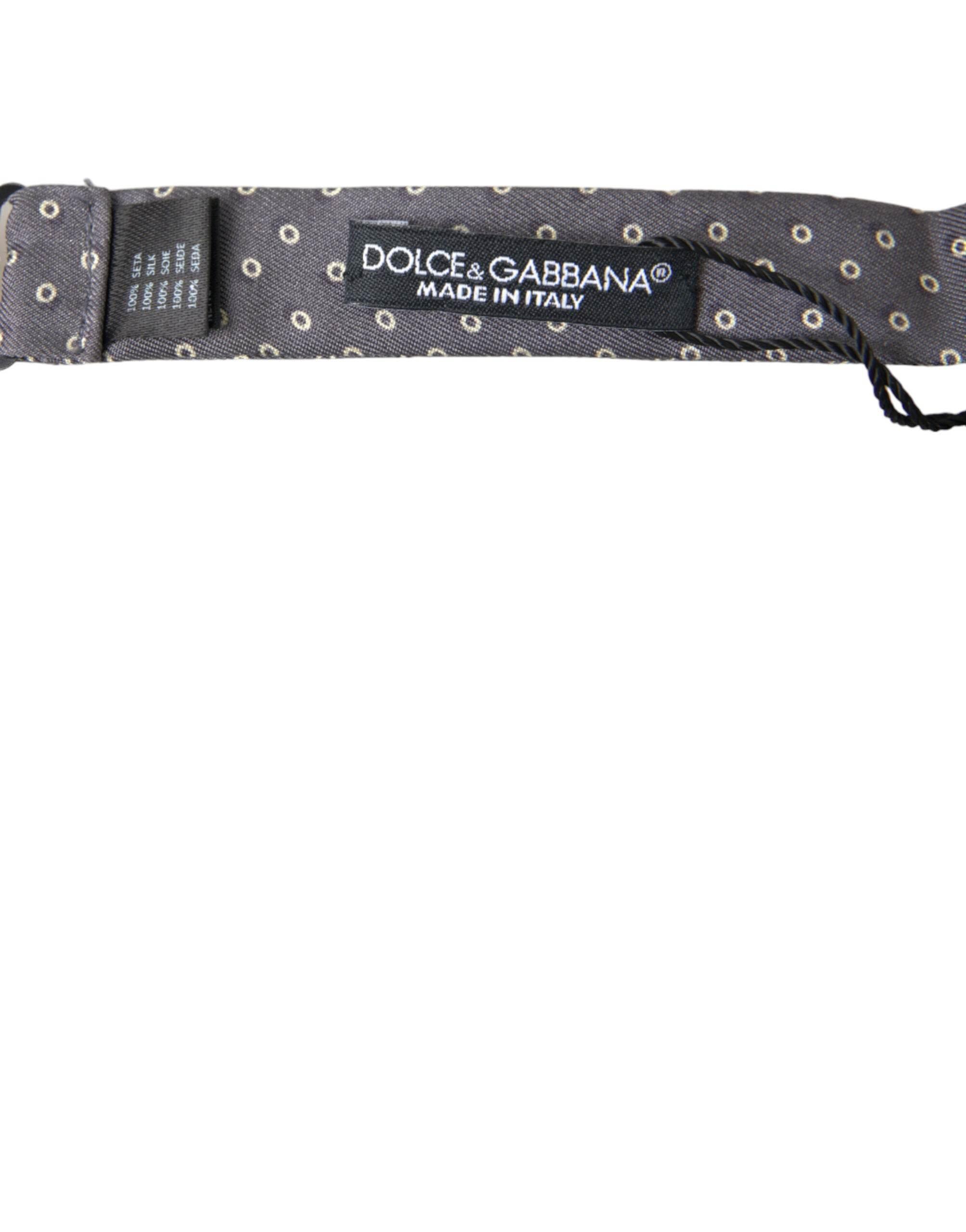 Dolce & Gabbana Gray Polka Dots Silk Adjustable Neck Papillon Bow Tie - Hilstor