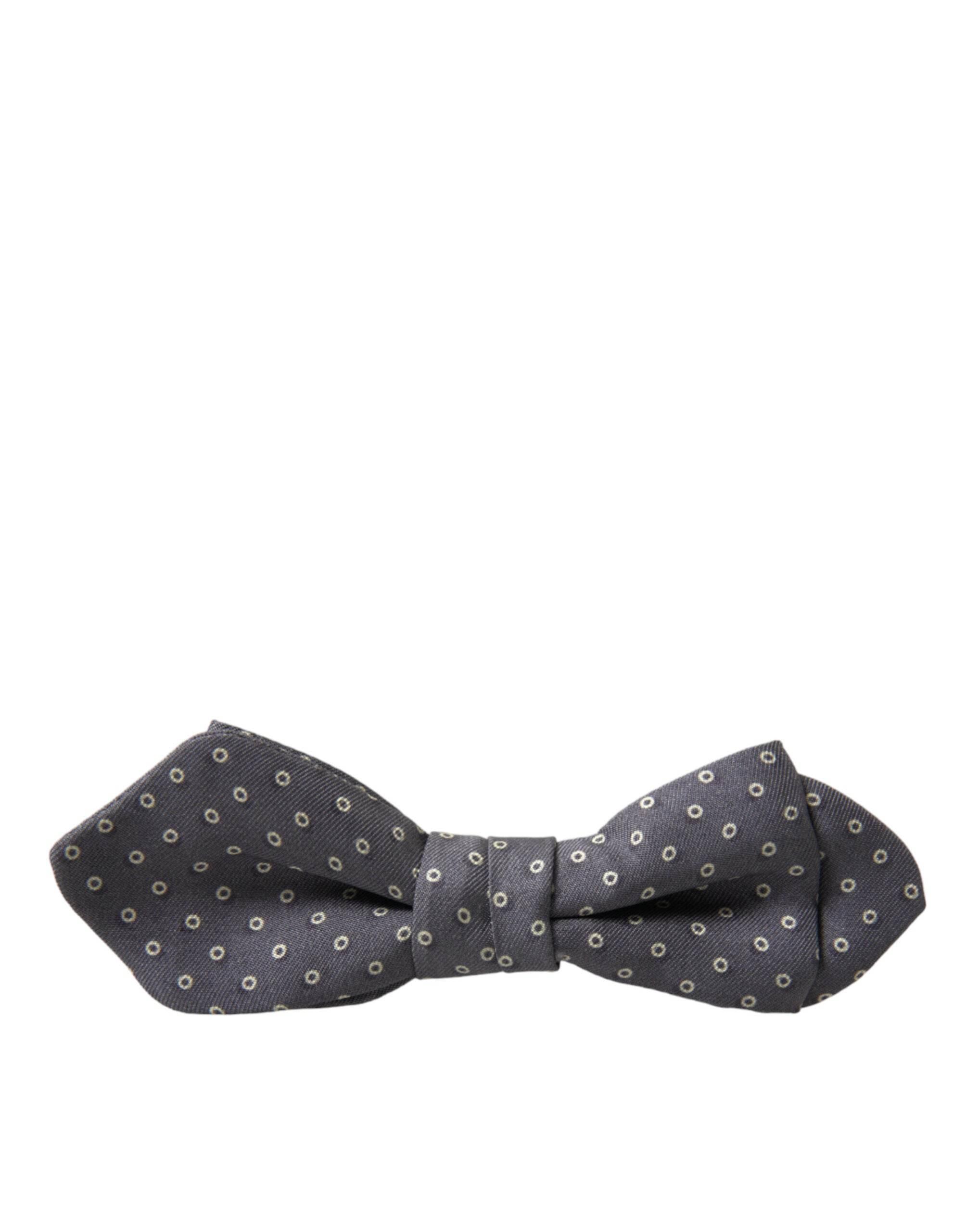 Dolce & Gabbana Gray Polka Dots Silk Adjustable Neck Papillon Bow Tie - Hilstor