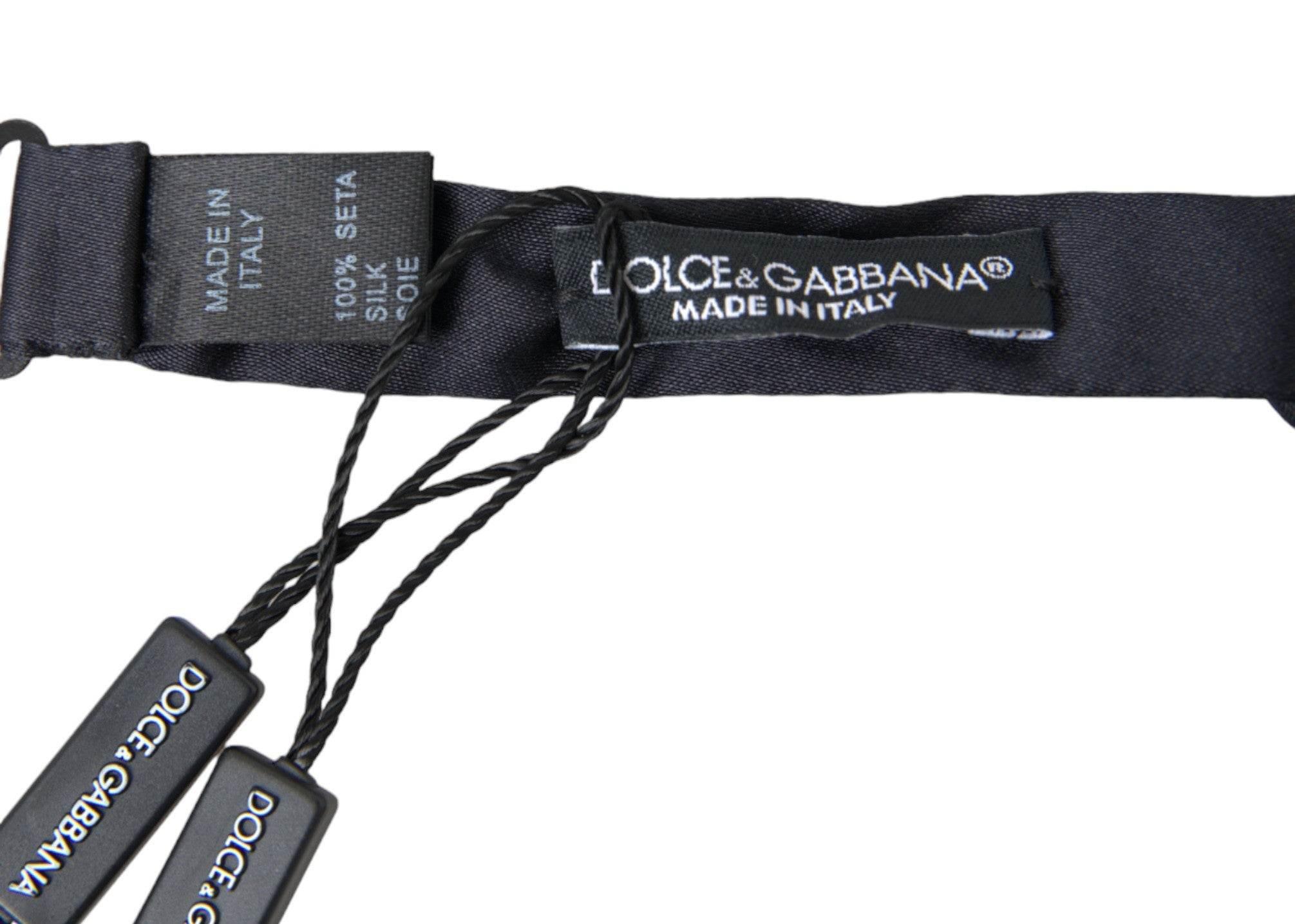 Dolce & Gabbana Dark Blue Silk Satin Adjustable Neck Men Papillon Bow Tie - Hilstor