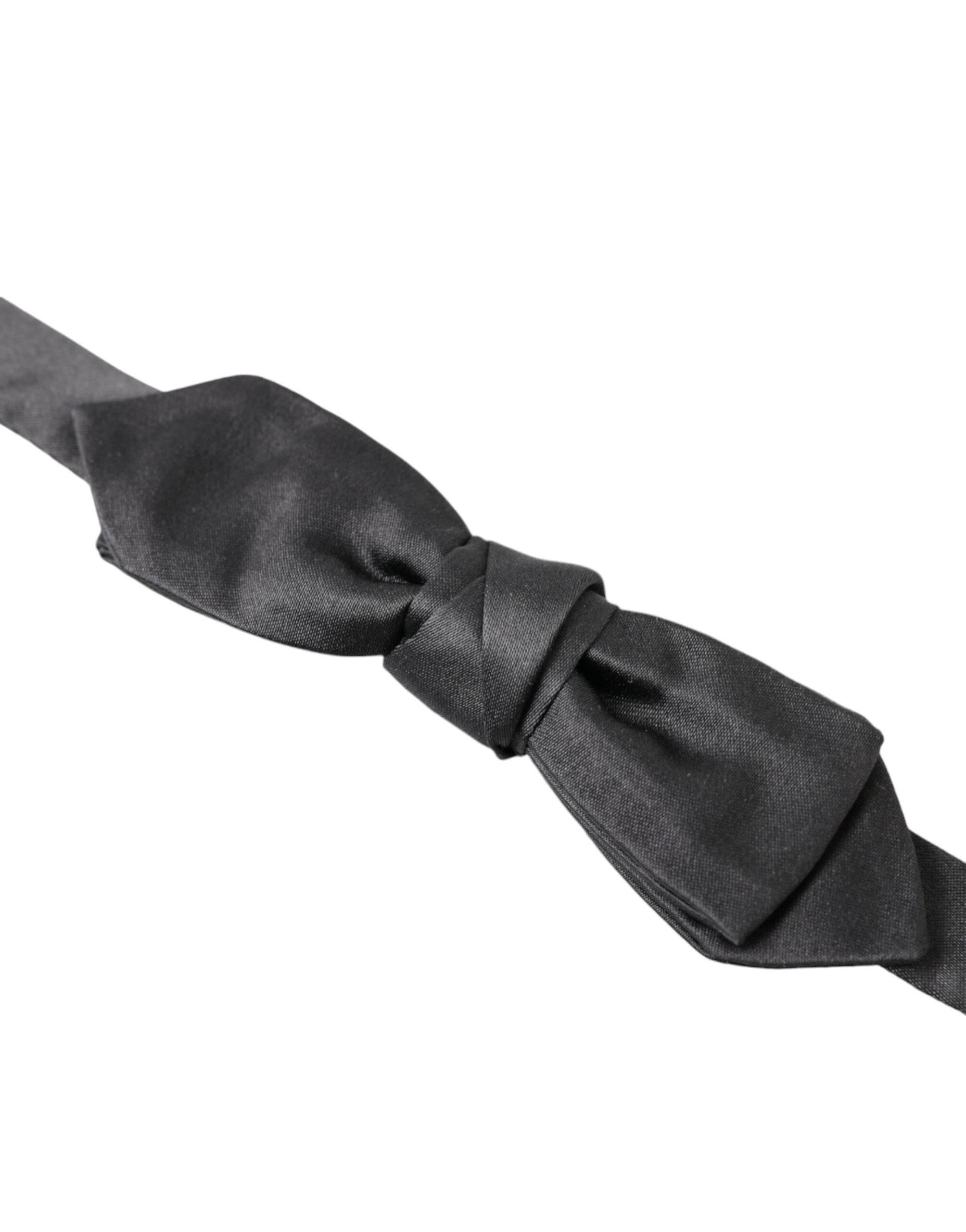 Dolce & Gabbana Dark Gray Silk Adjustable Neck Men Papillon Bow Tie - Hilstor