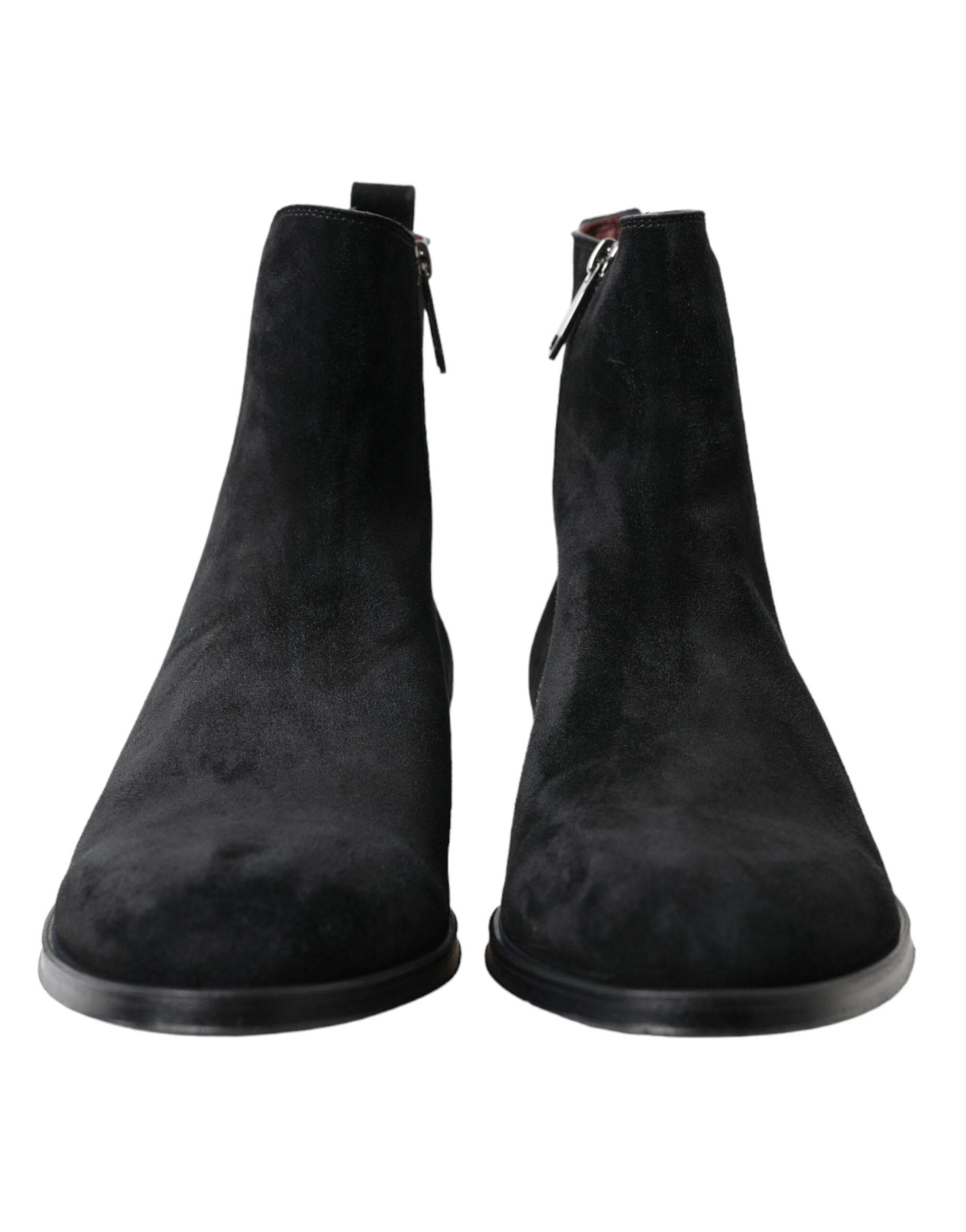 Dolce & Gabbana Elegant Black Velvet Mid-Calf Boots - Hilstor
