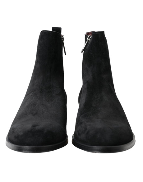 Dolce & Gabbana Elegant Black Velvet Mid-Calf Boots - Hilstor