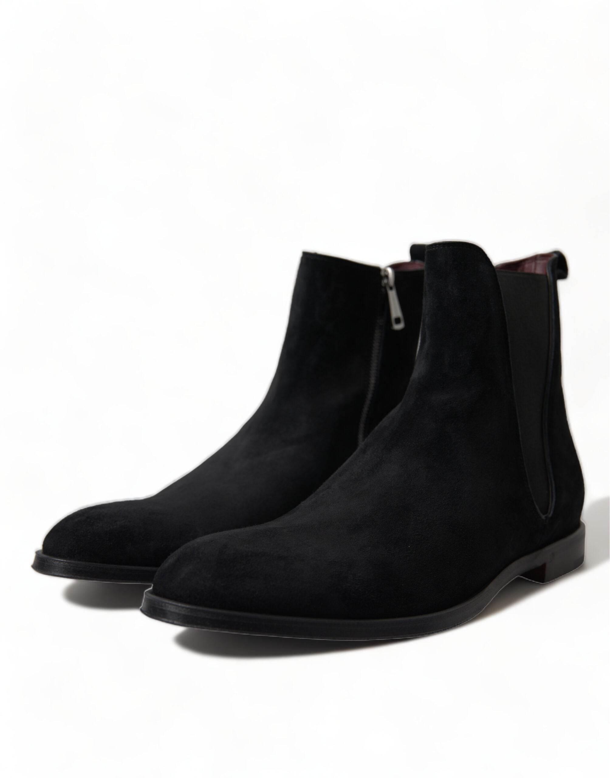 Dolce & Gabbana Elegant Black Velvet Mid-Calf Boots - Hilstor