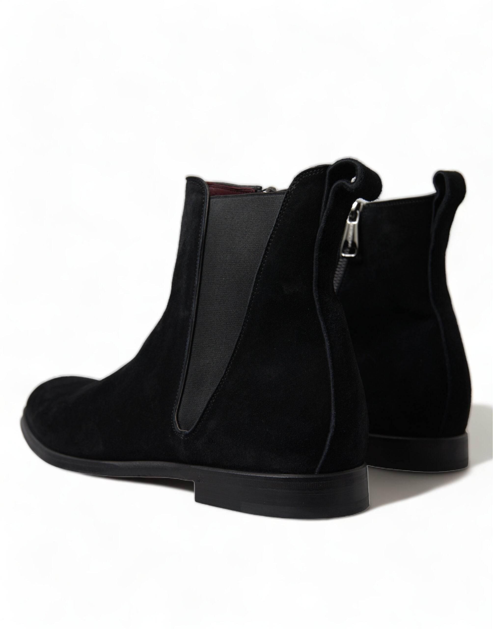 Dolce & Gabbana Elegant Black Velvet Mid-Calf Boots - Hilstor