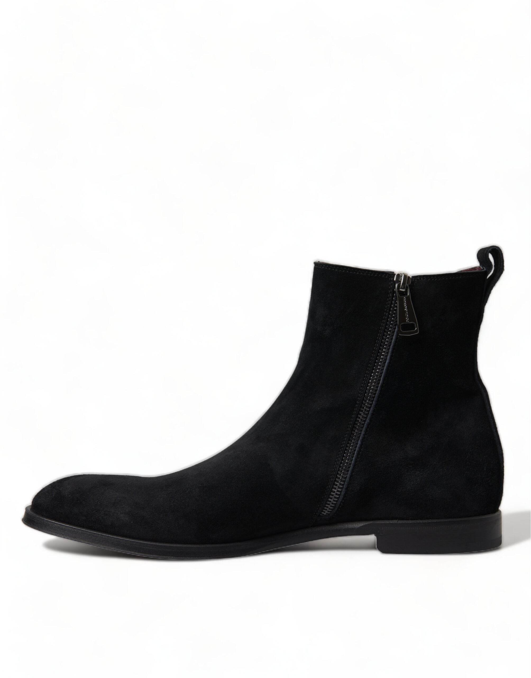 Dolce & Gabbana Elegant Black Velvet Mid-Calf Boots - Hilstor